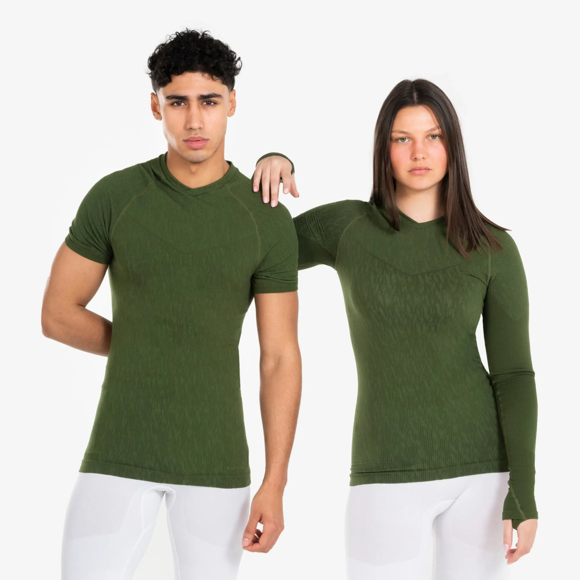 Kipsta Adult Long-Sleeved Thermal Base Layer Top Keepdry - Khaki