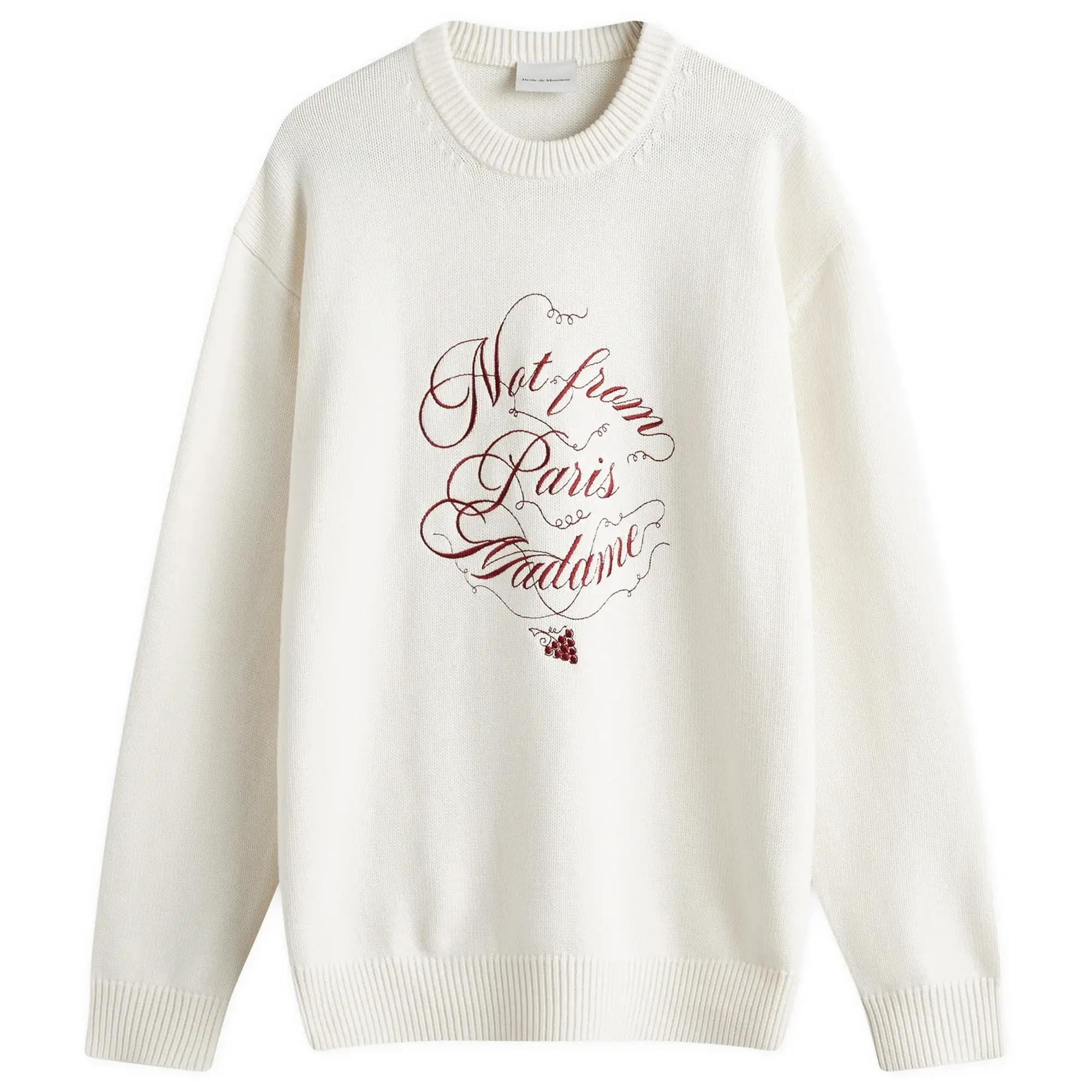 Drôle de Monsieur Men's Not From Paris Madame Caligraphy Crew Knit Cream