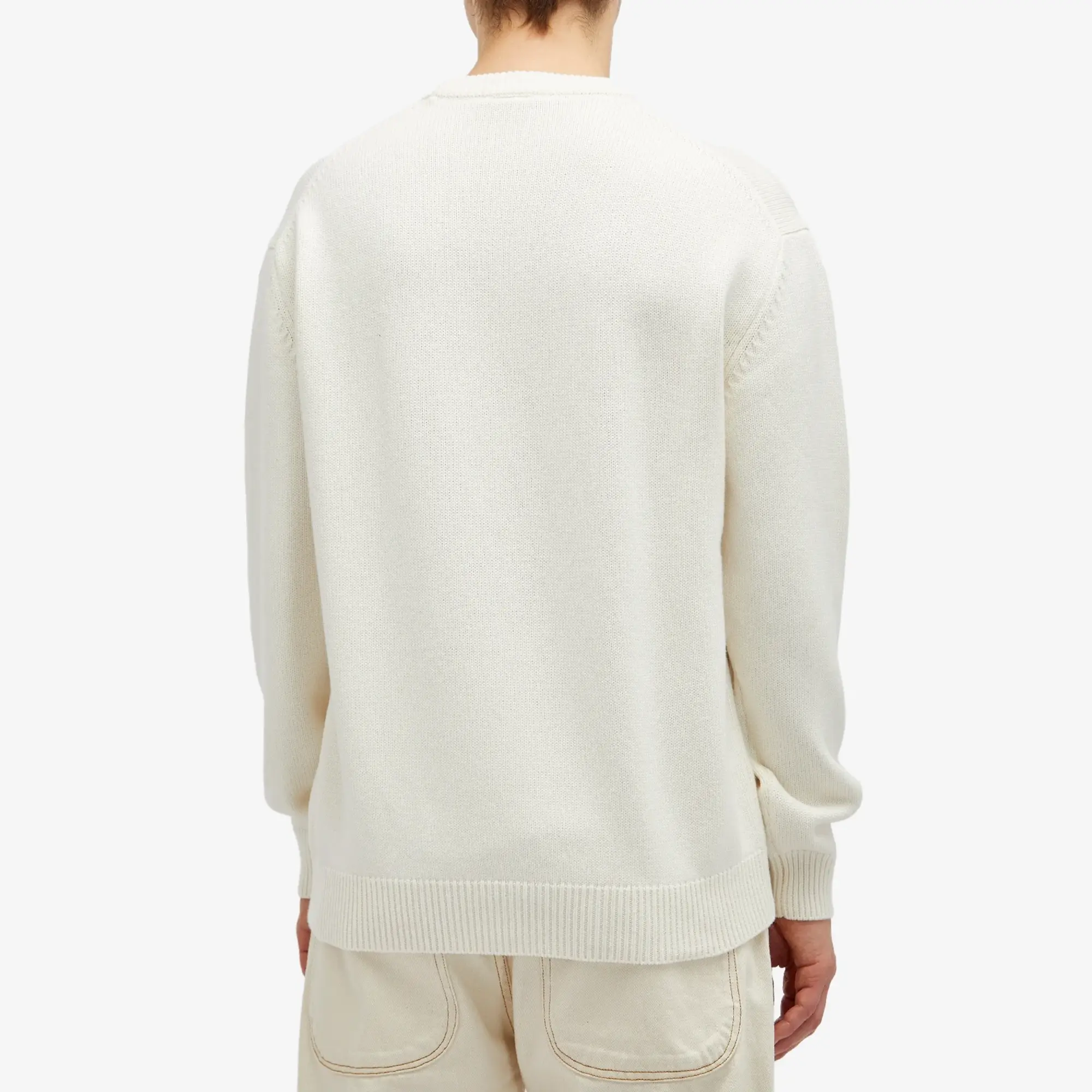 Drôle de Monsieur Men's Not From Paris Madame Caligraphy Crew Knit Cream