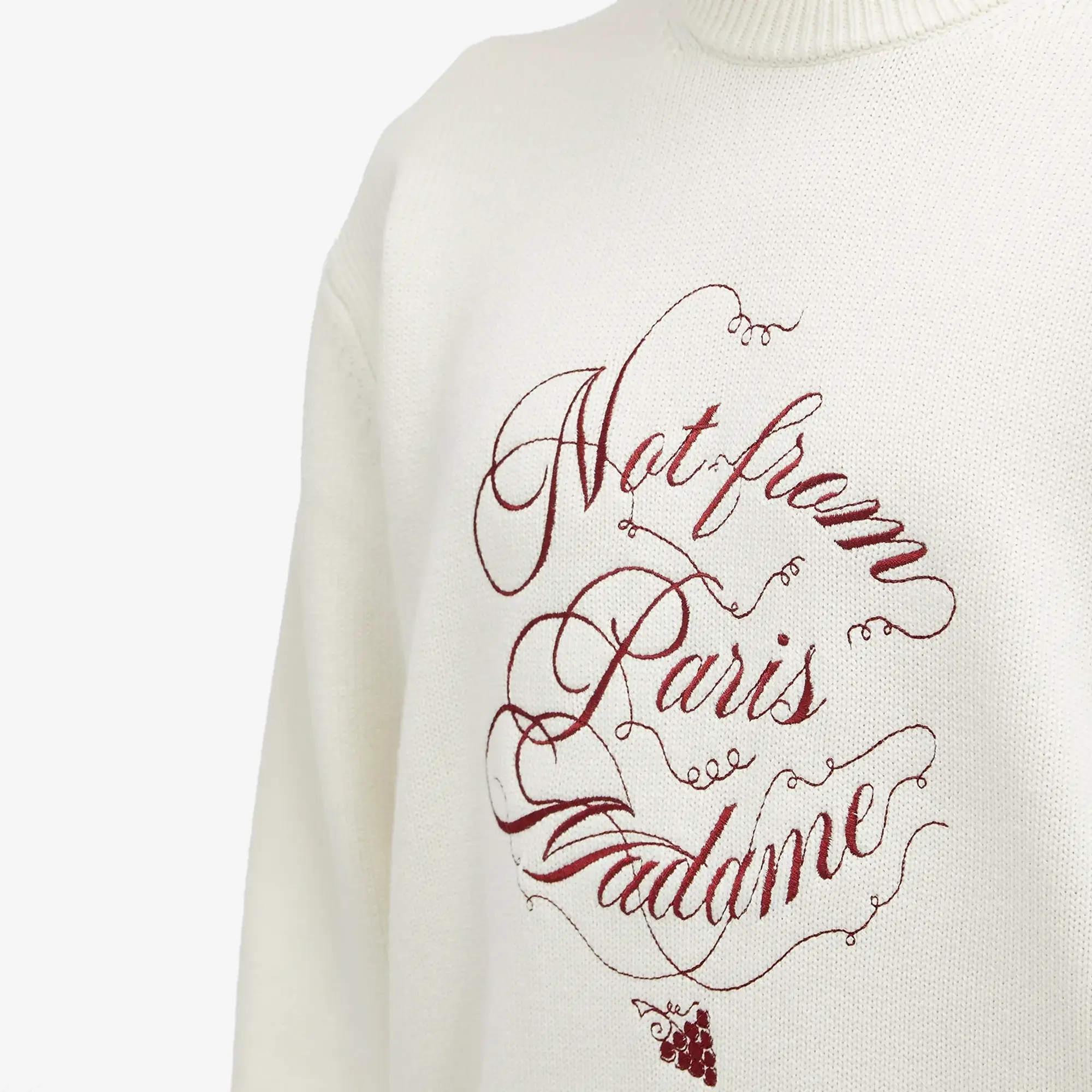 Drôle de Monsieur Men's Not From Paris Madame Caligraphy Crew Knit Cream