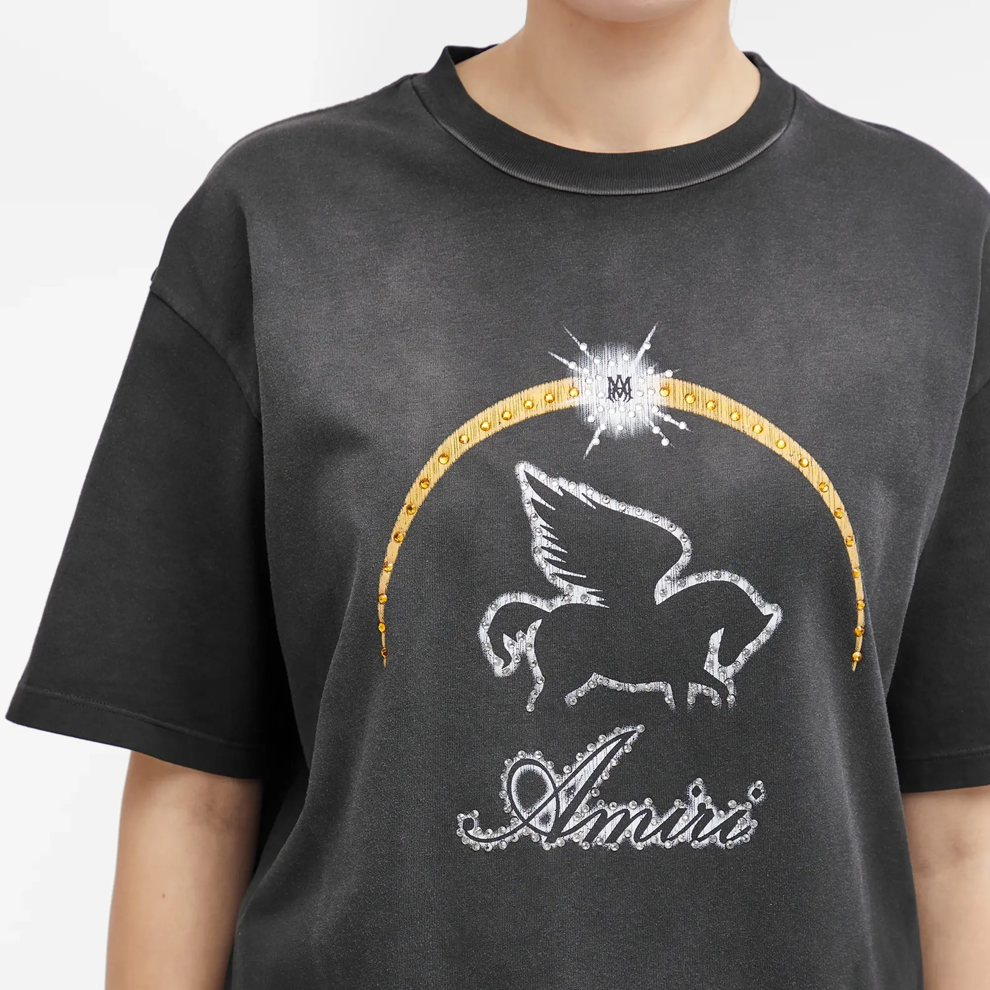 AMIRI Women's Crystal Pegasus T-Shirt Black