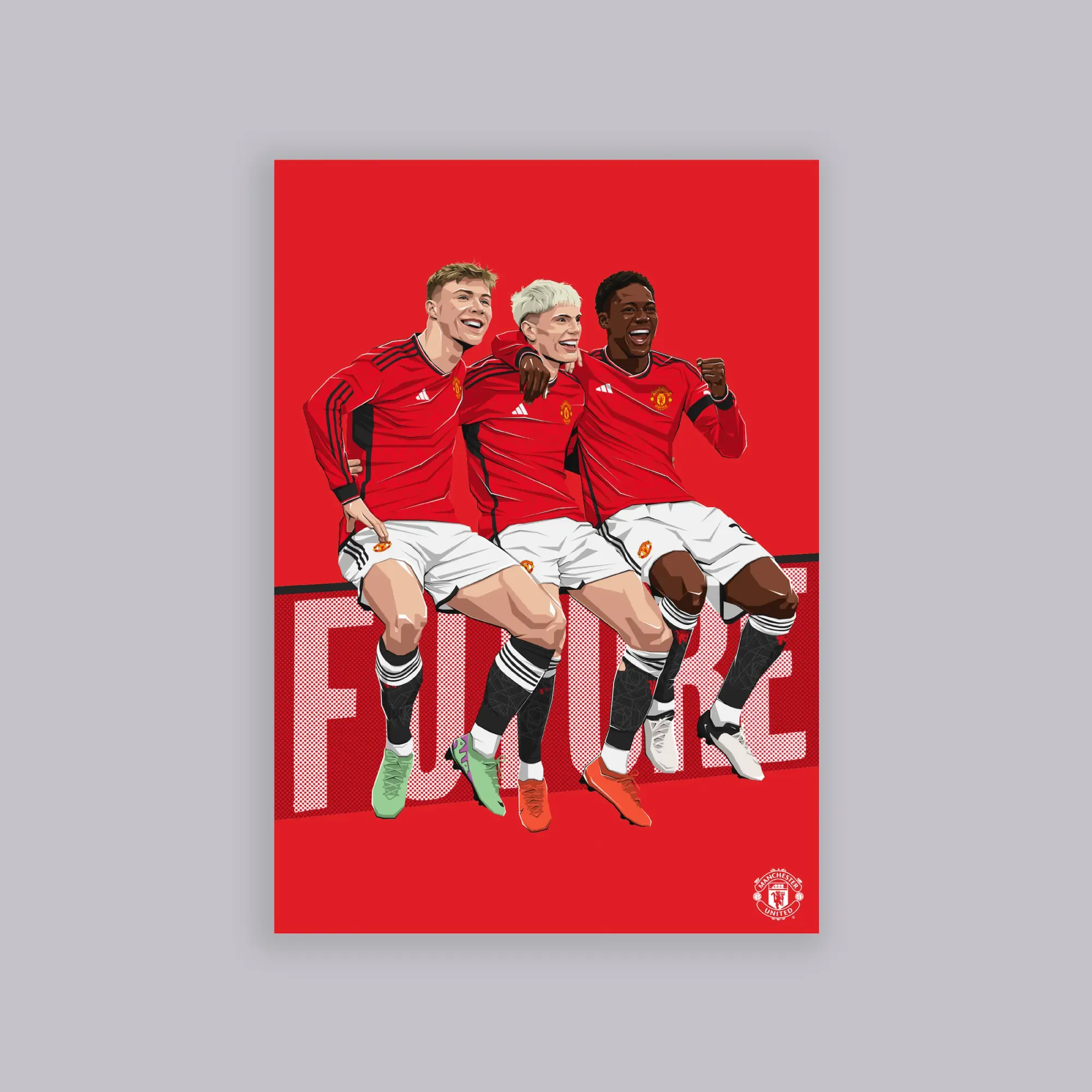 WUNDUR Manchester United Trio Illustration A2 Poster Red