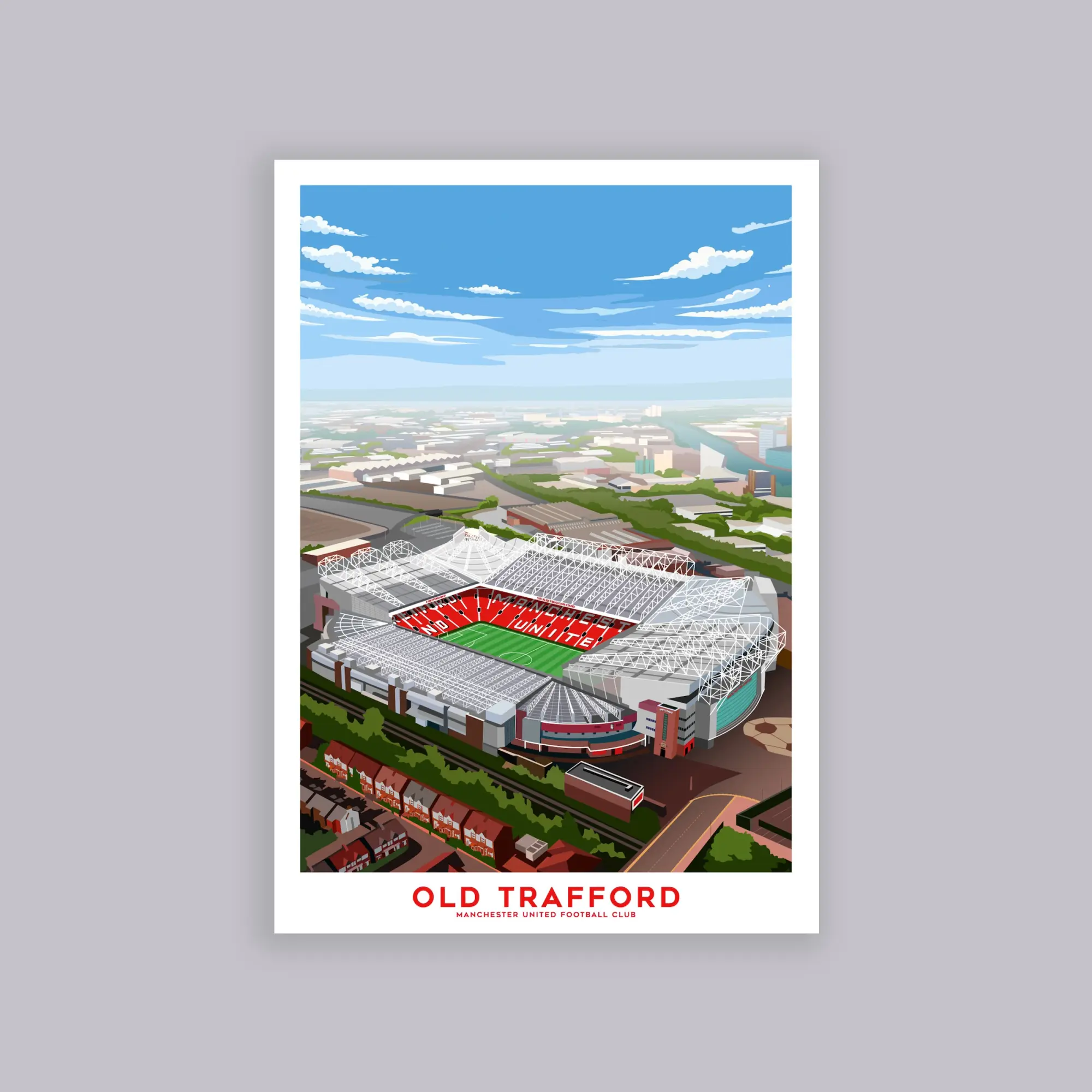 WUNDUR Manchester United Old Trafford Aerial Illustration Poster A2 Multi