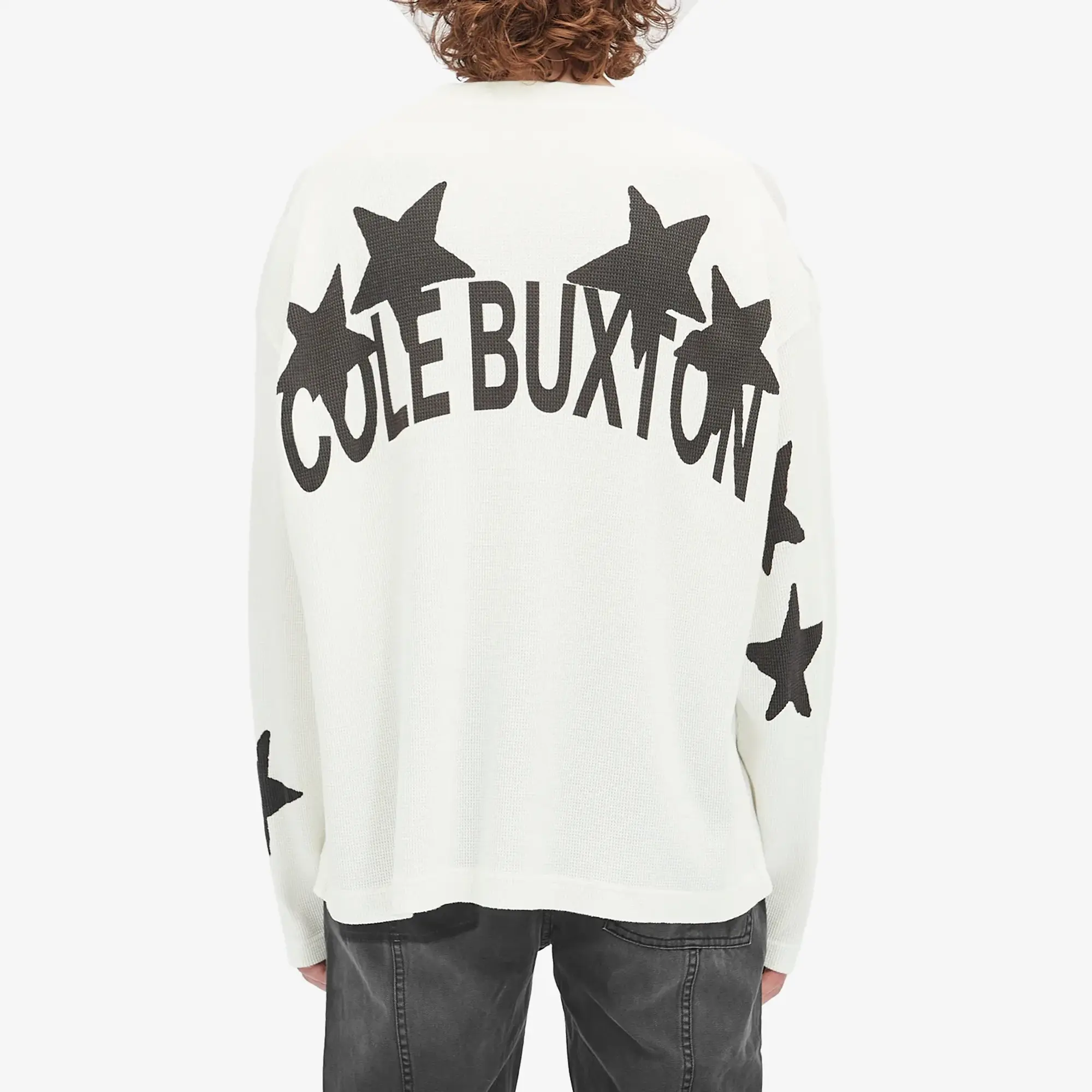 Cole Buxton Men's Waffle Painted Stars Long Sleeve T-Shirt Vintage White