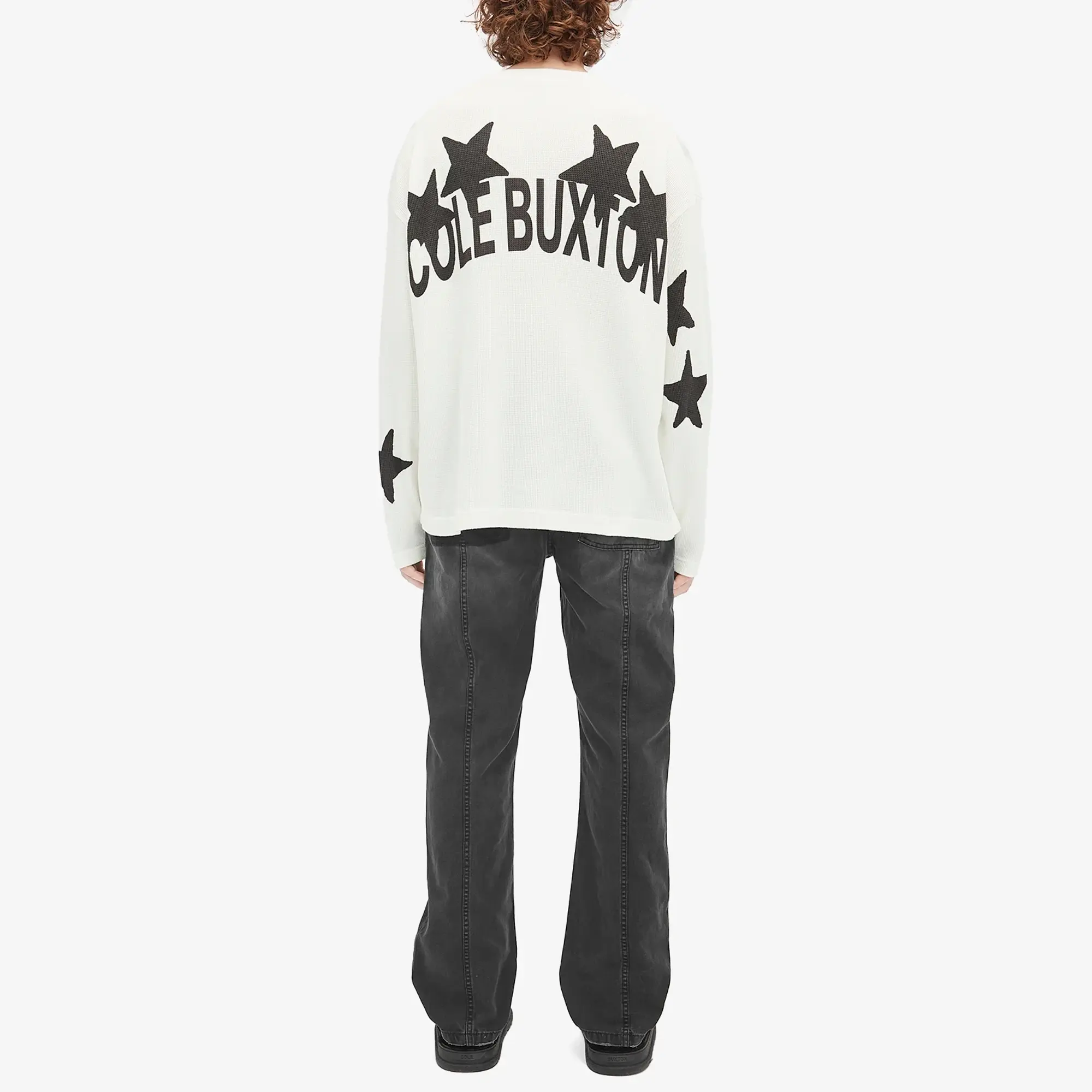 Cole Buxton Men's Waffle Painted Stars Long Sleeve T-Shirt Vintage White