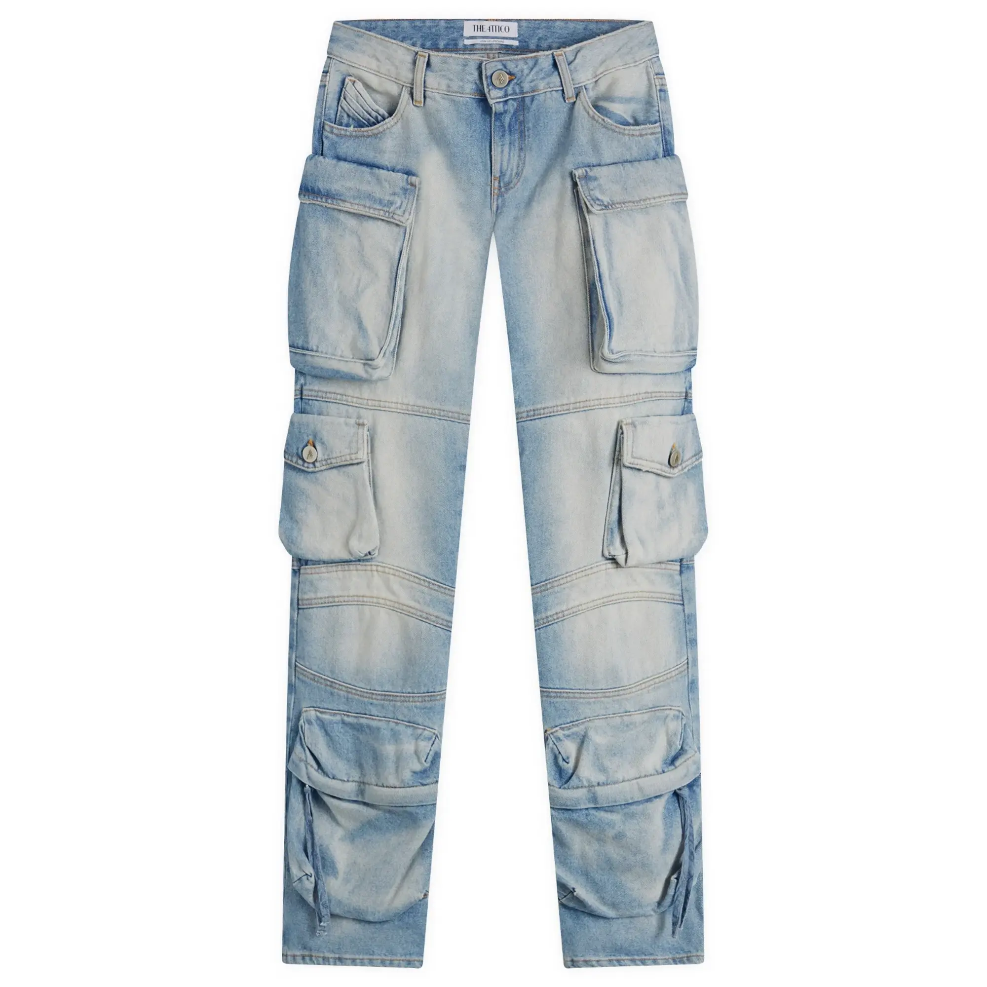 The Attico Women's Essie Long Denim Cargo Pants Sky Blue