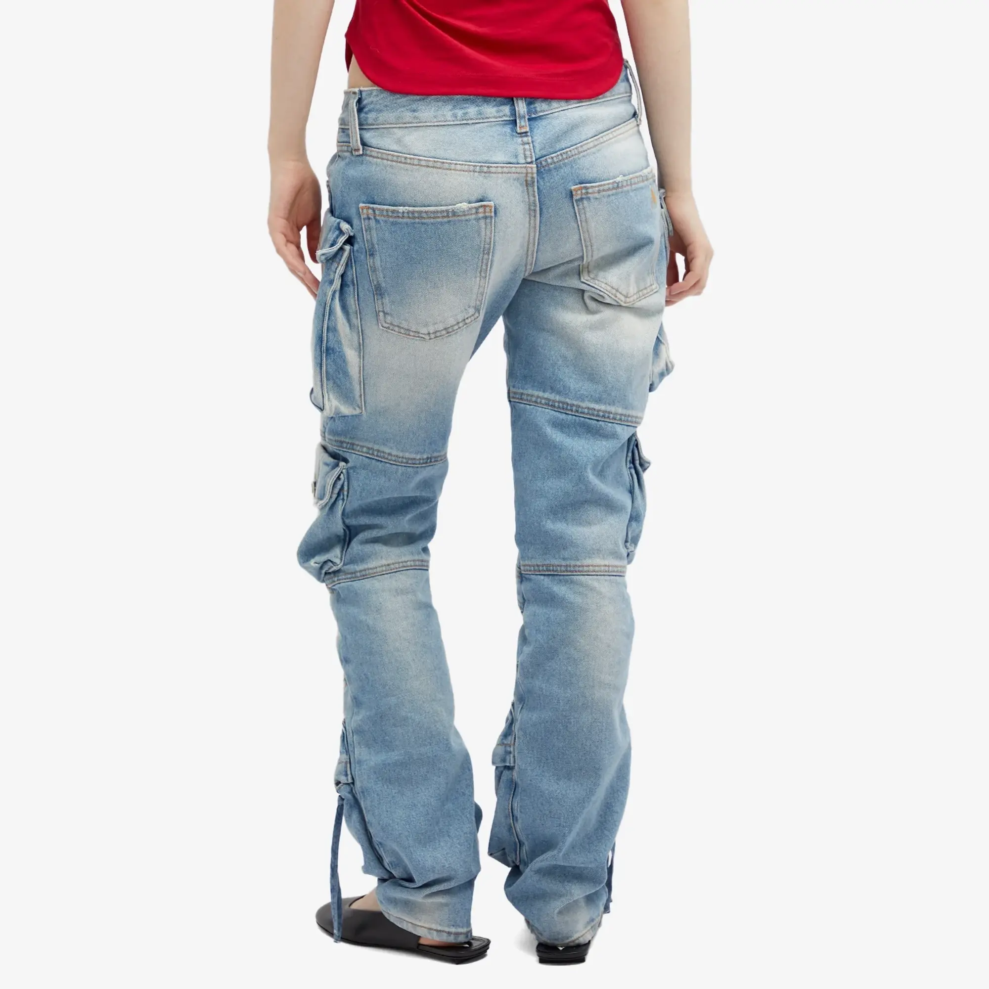 The Attico Women's Essie Long Denim Cargo Pants Sky Blue