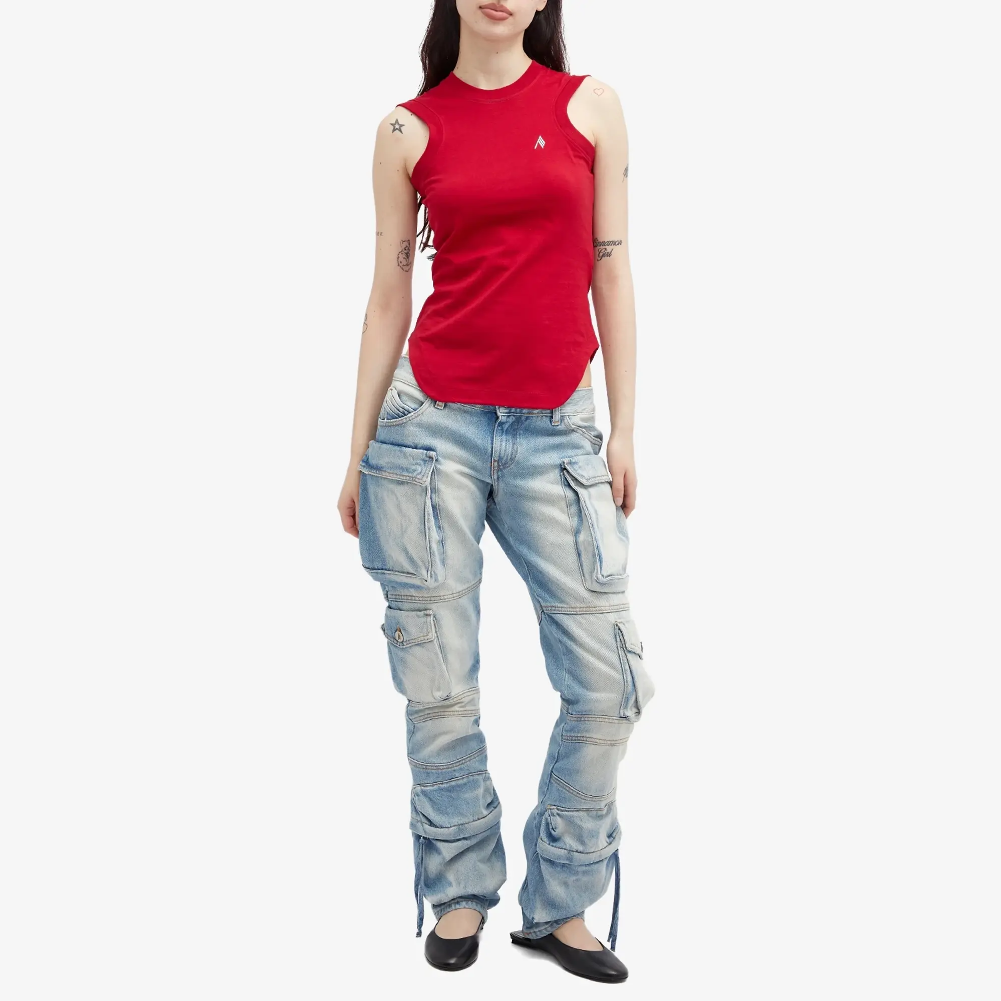 The Attico Women's Essie Long Denim Cargo Pants Sky Blue