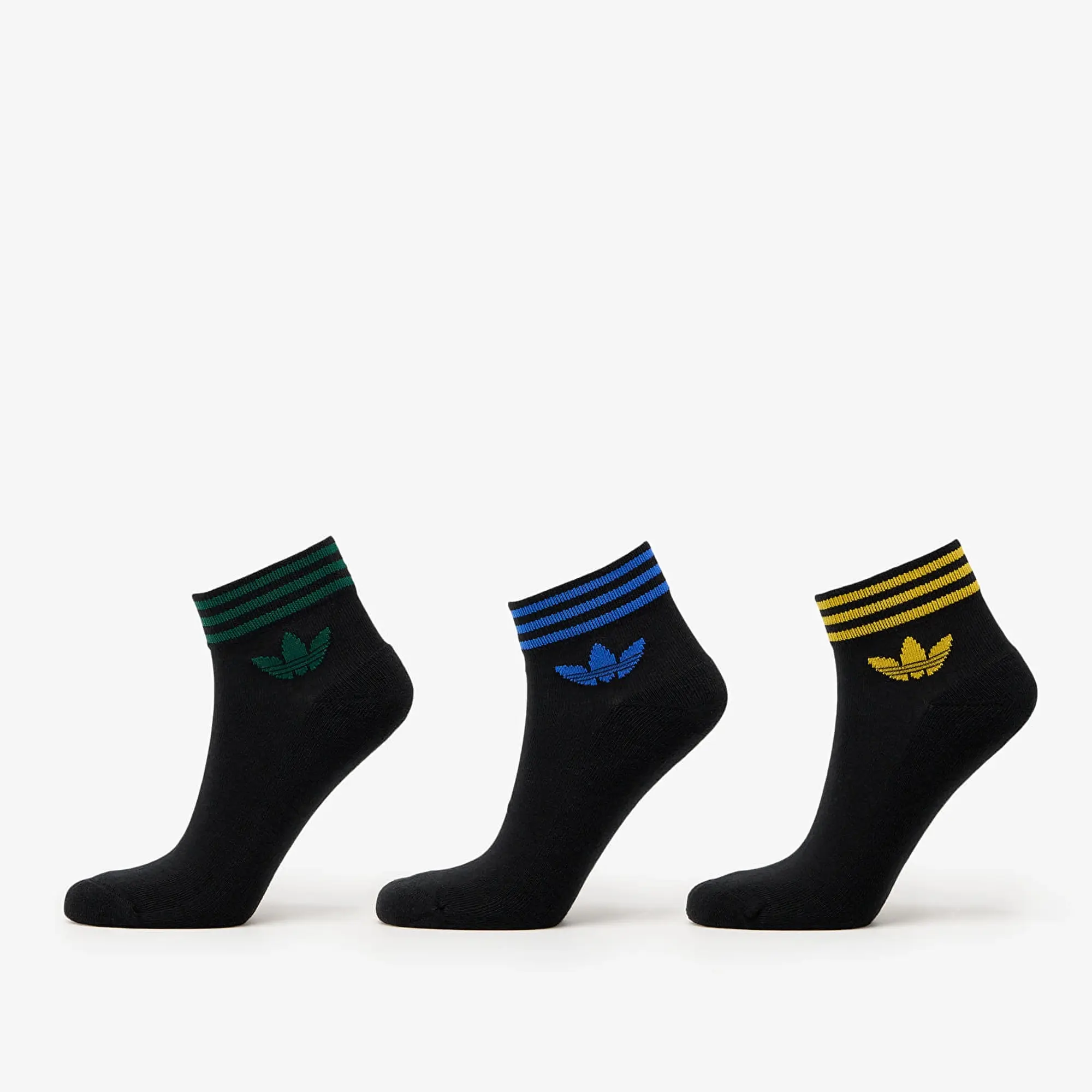 adidas Originals Adidas Trefoil Ankle Half-Cushioned Socks 3-Pack Black/ Collegiate Green/ Blue/ Crew Yellow S