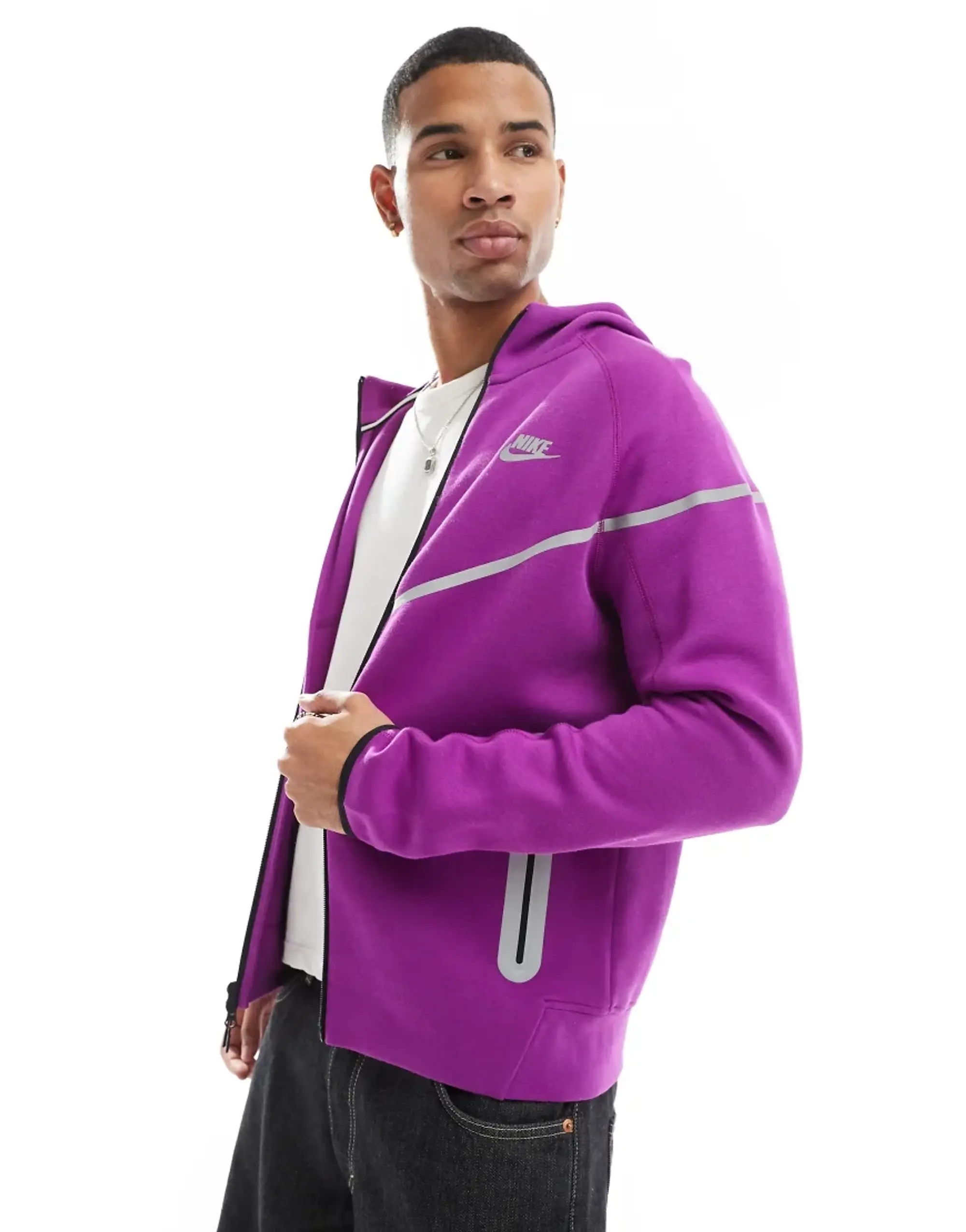 Nike Tech Fleece Reflective Full Zip Windrunner Hoodie In Purple FZ0754 505 FOOTY.COM