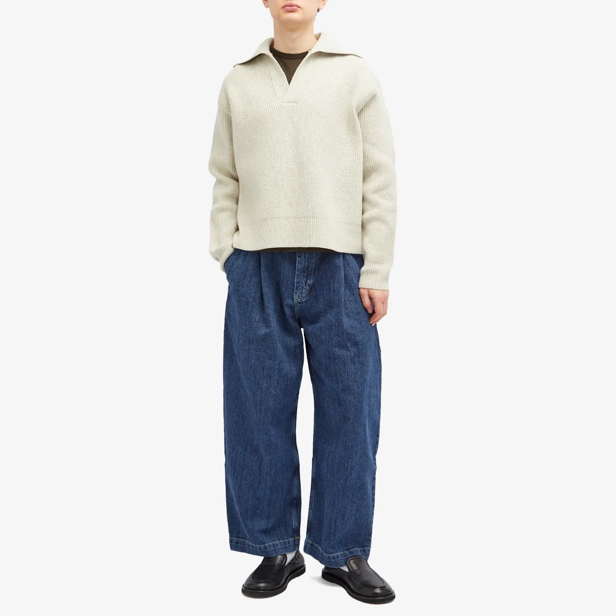 Studio Nicholson Men's Nash Rib Polo Knit Natural