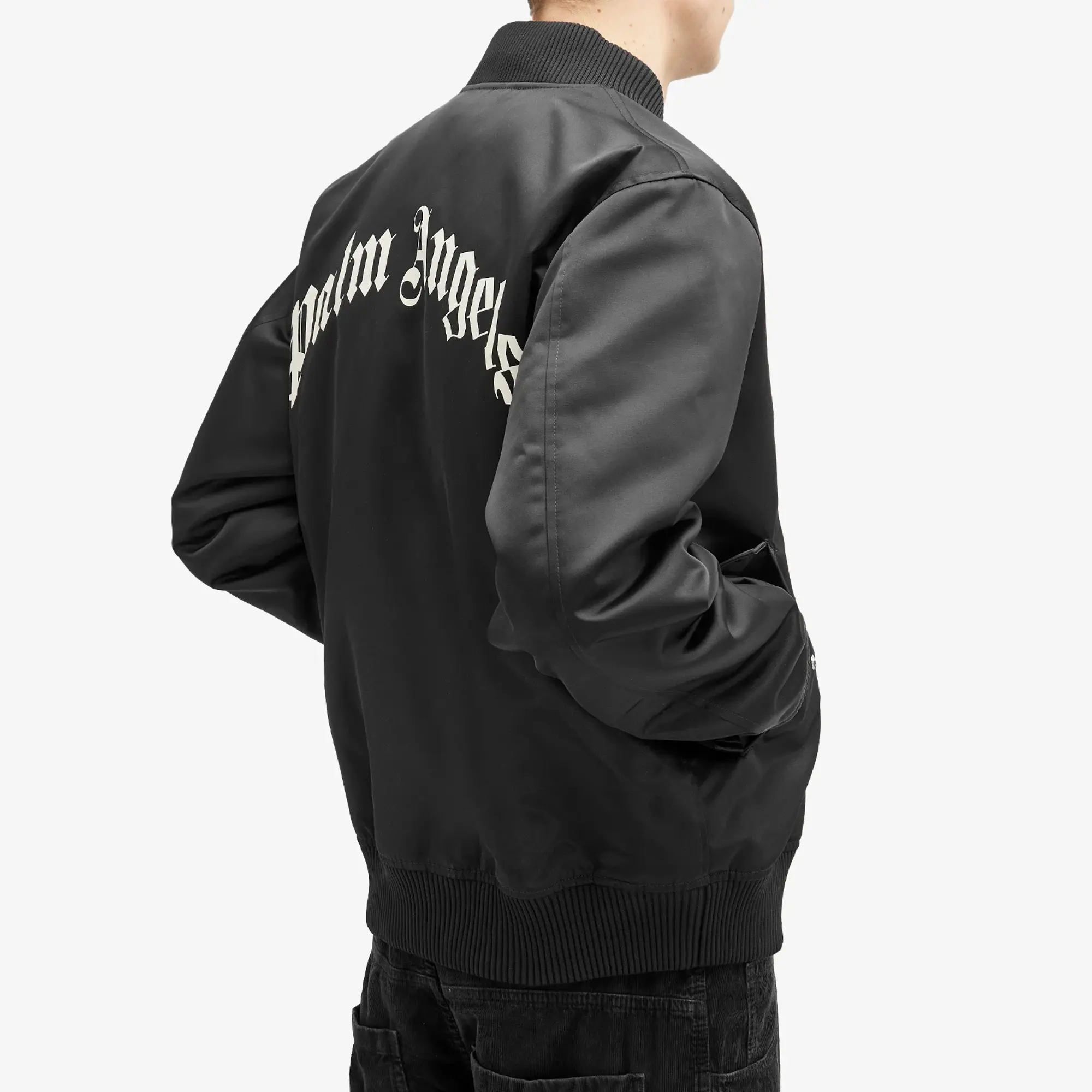 Palm Angels Men's Curved Logo Bomber Jacket Black