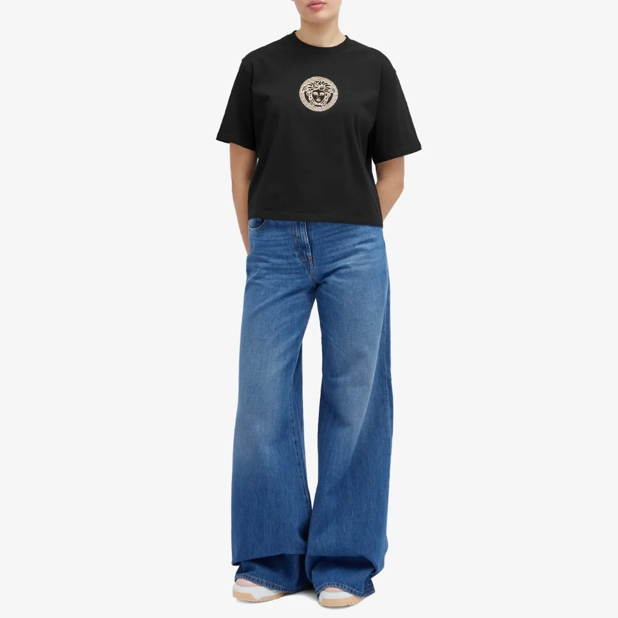 Versace Women's Logo Crop T-Shirt Black/Gold