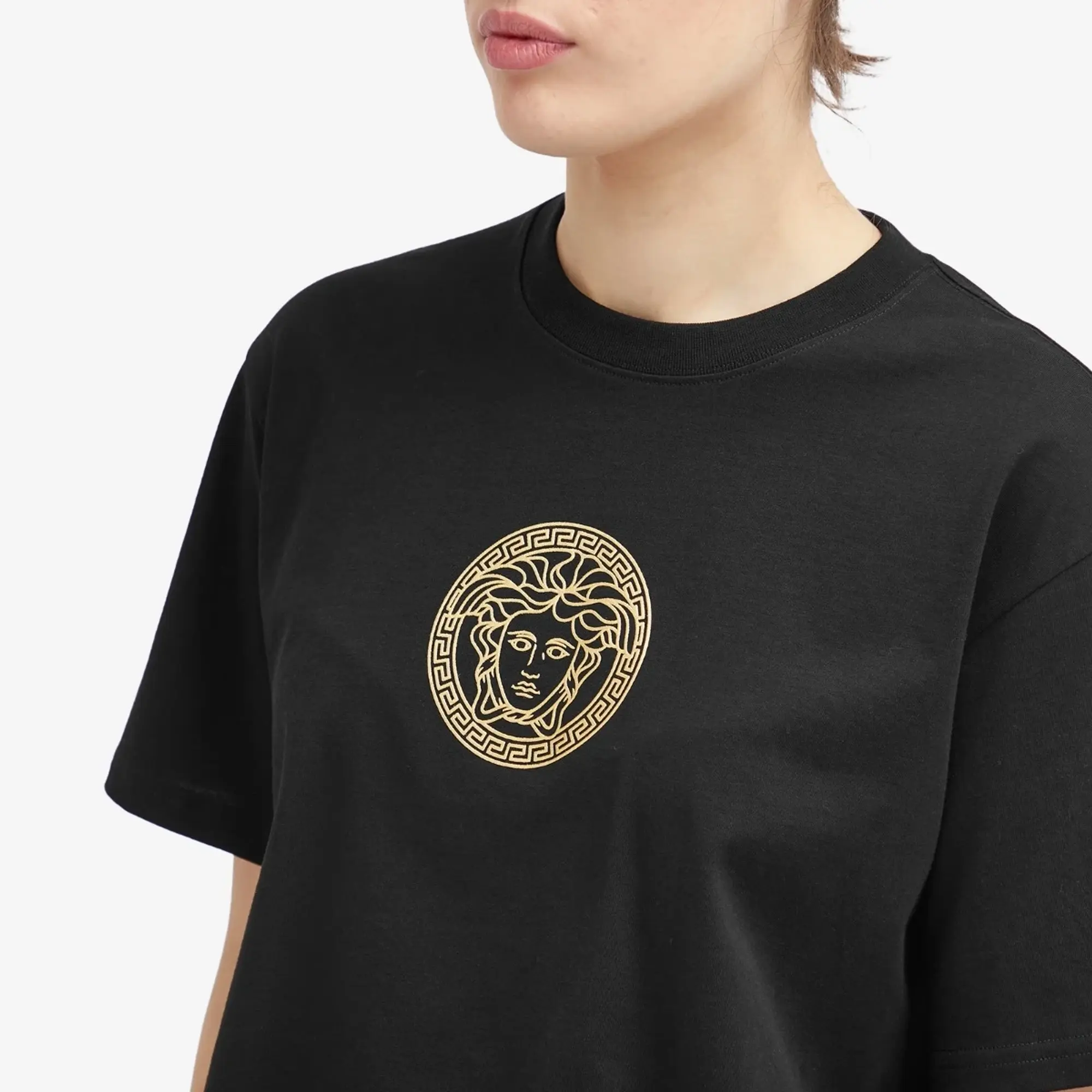 Versace Women's Logo Crop T-Shirt Black/Gold