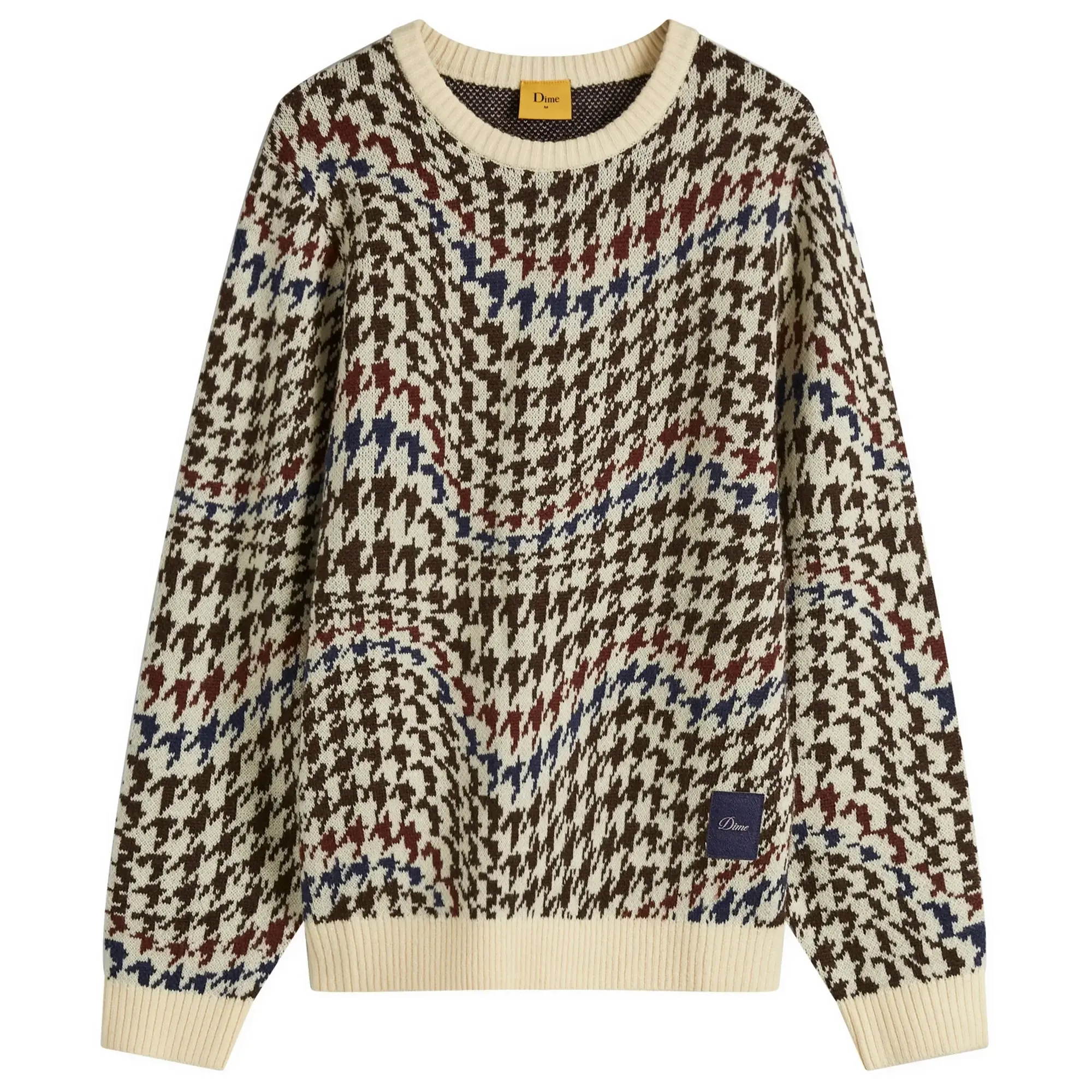 Dime Men's Houndstooth Knit Sweater Cream Multi