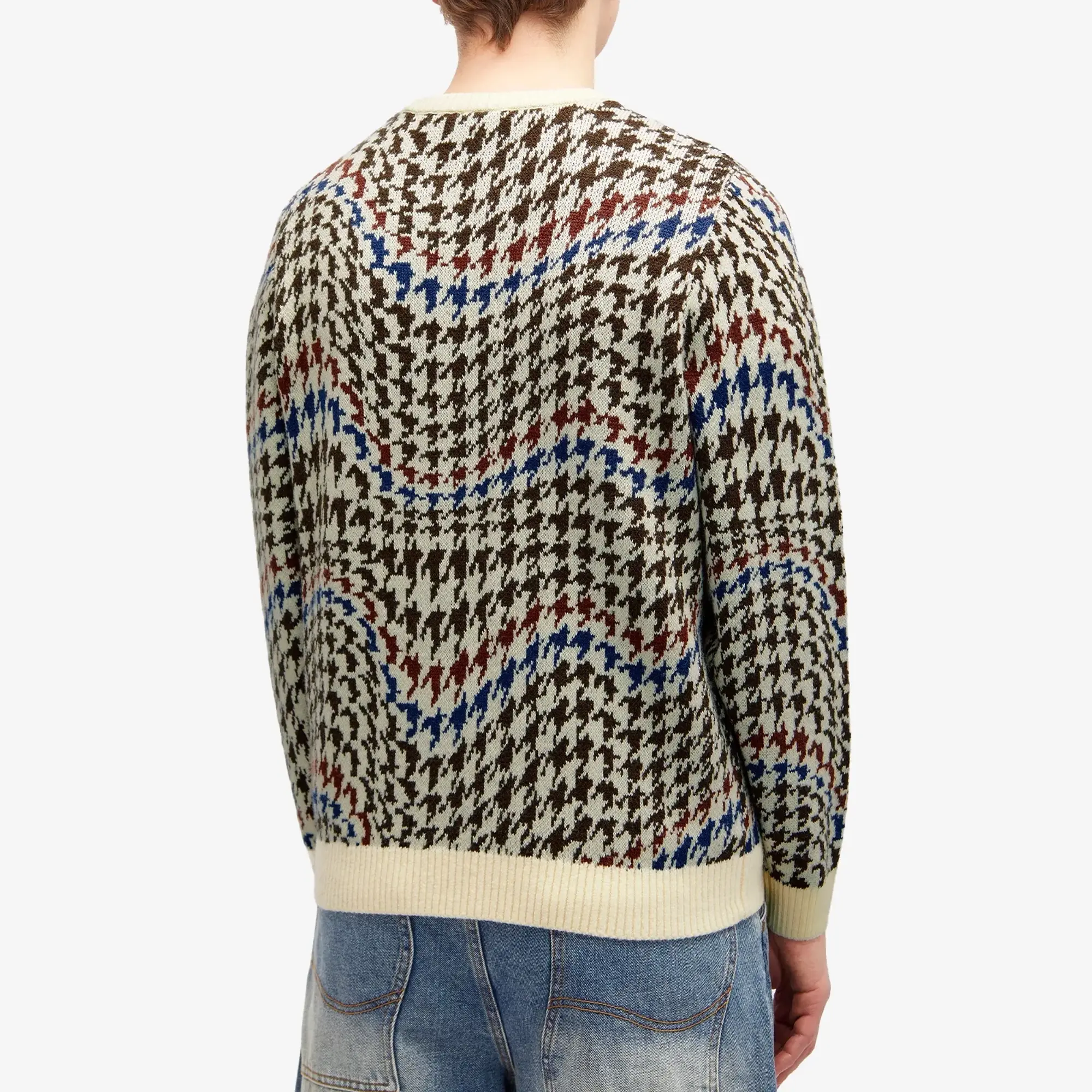 Dime Men's Houndstooth Knit Sweater Cream Multi