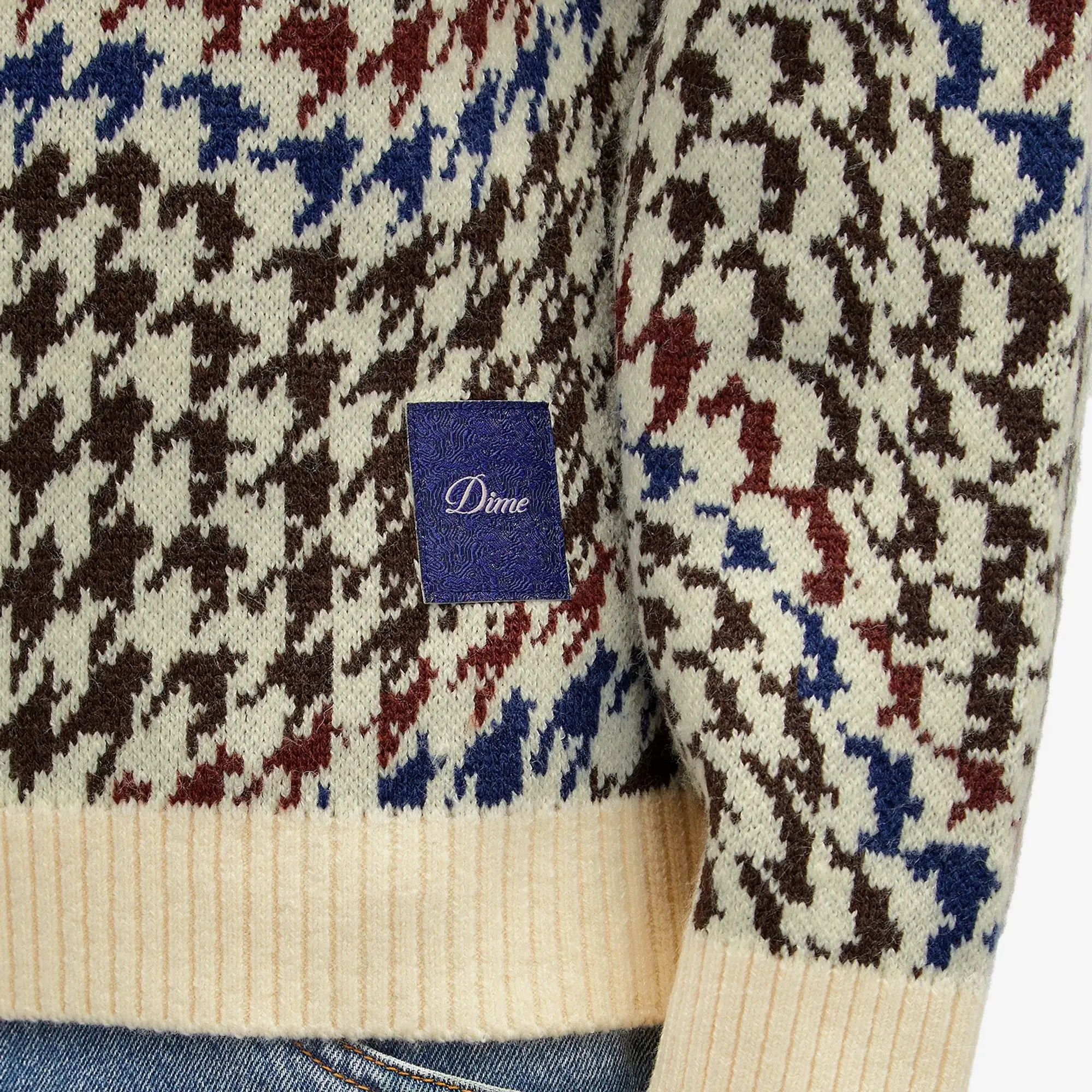 Dime Men's Houndstooth Knit Sweater Cream Multi
