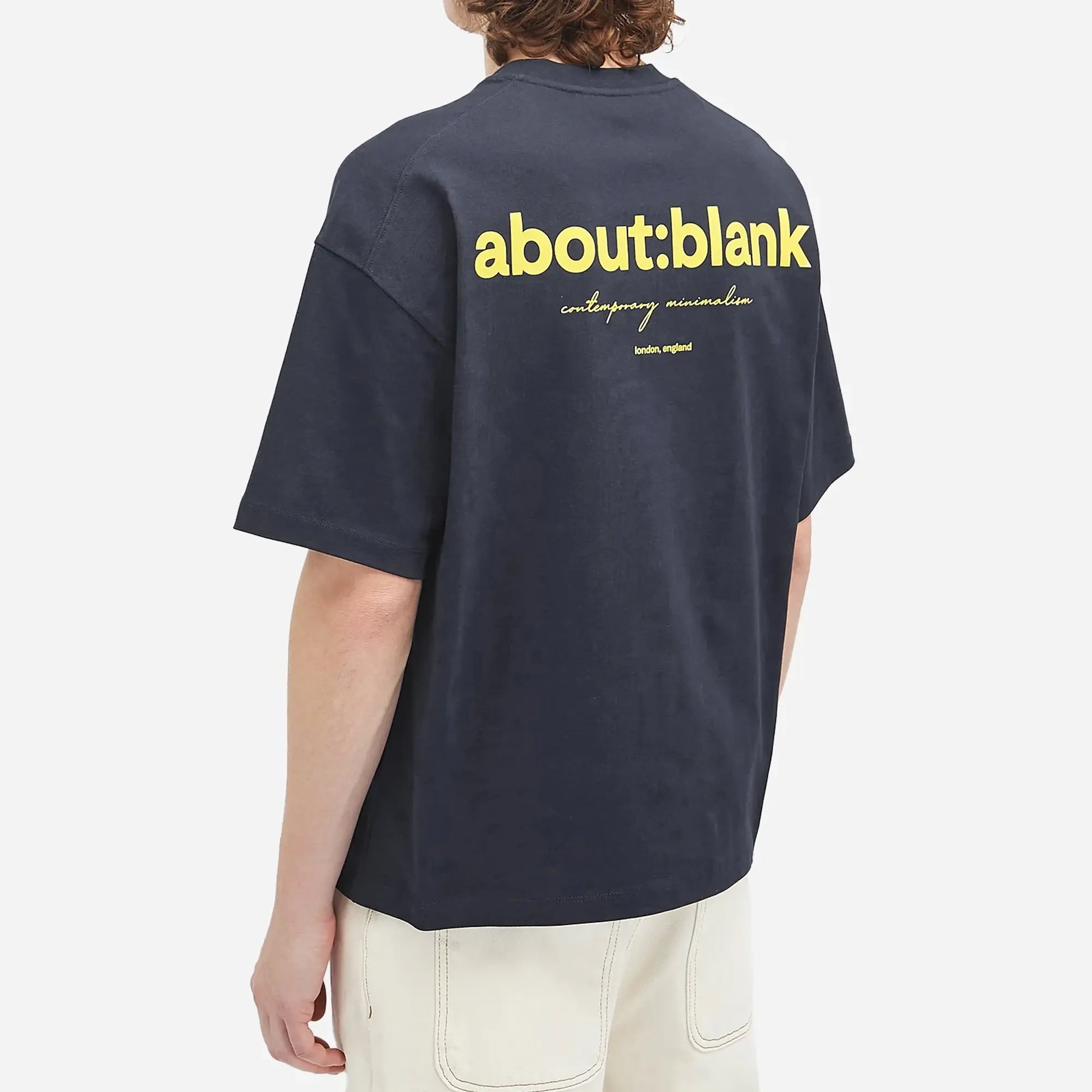 about:blank Men's Box Logo T-Shirt Navy/Yellow