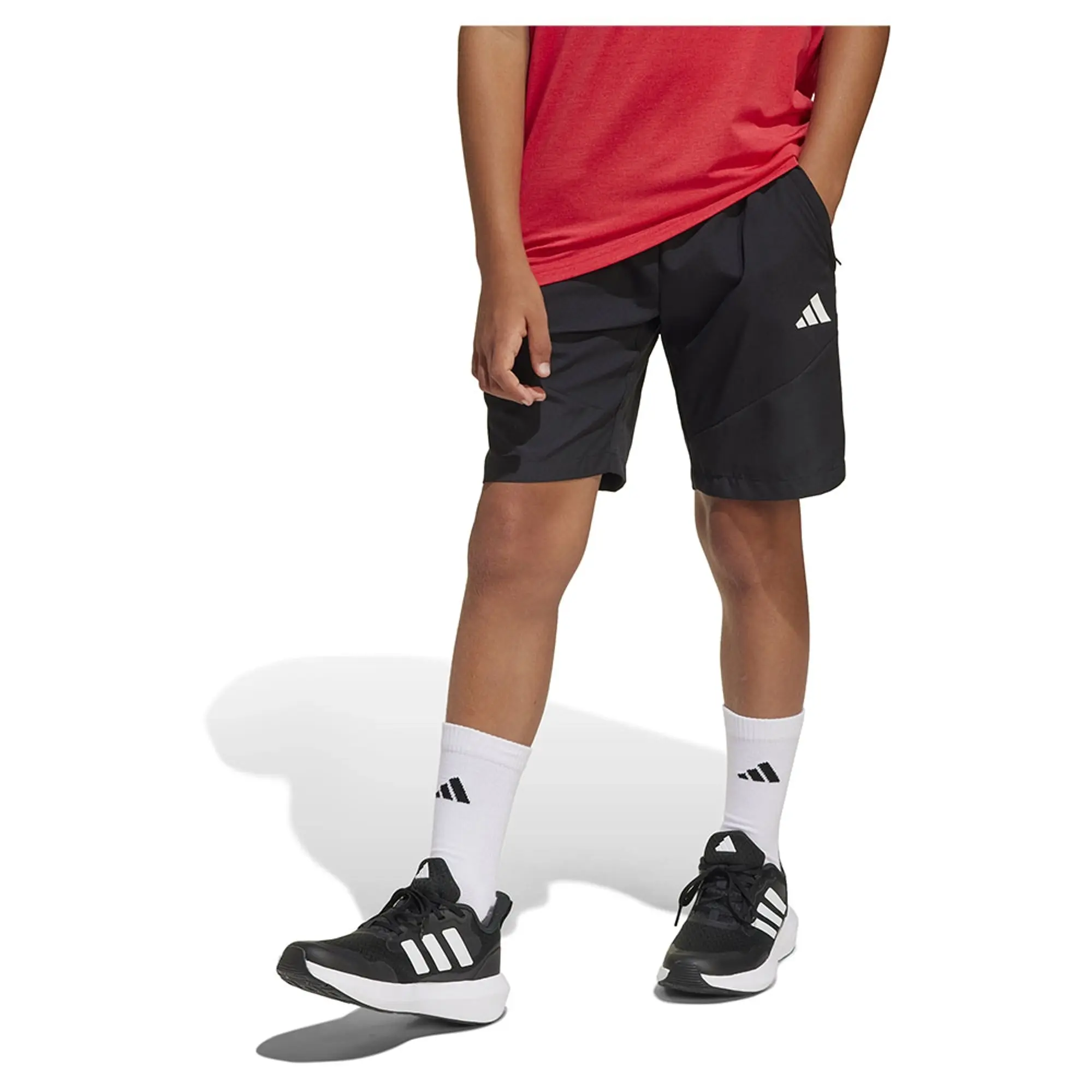 adidas Kids' Logo Elasticated Shorts, Black/White