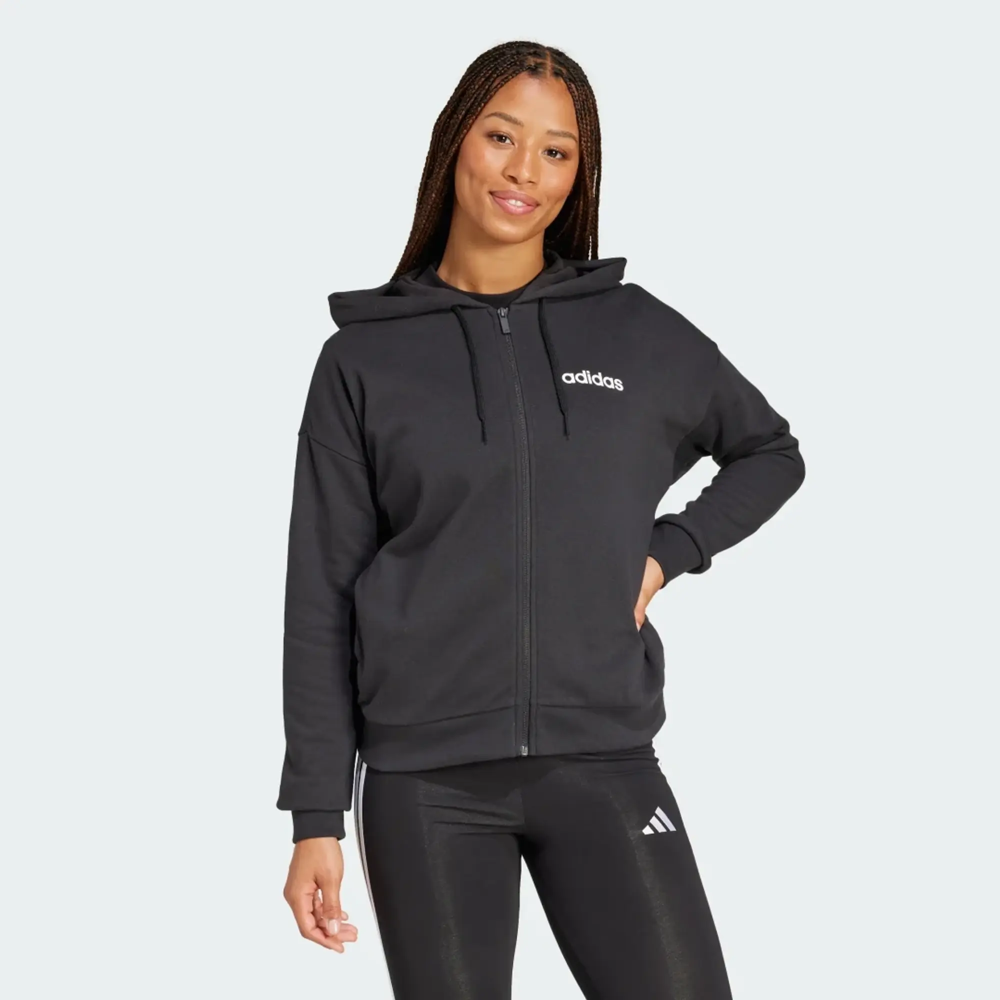 adidas Women Essentials Linear Full Zip French Terry Hoodie