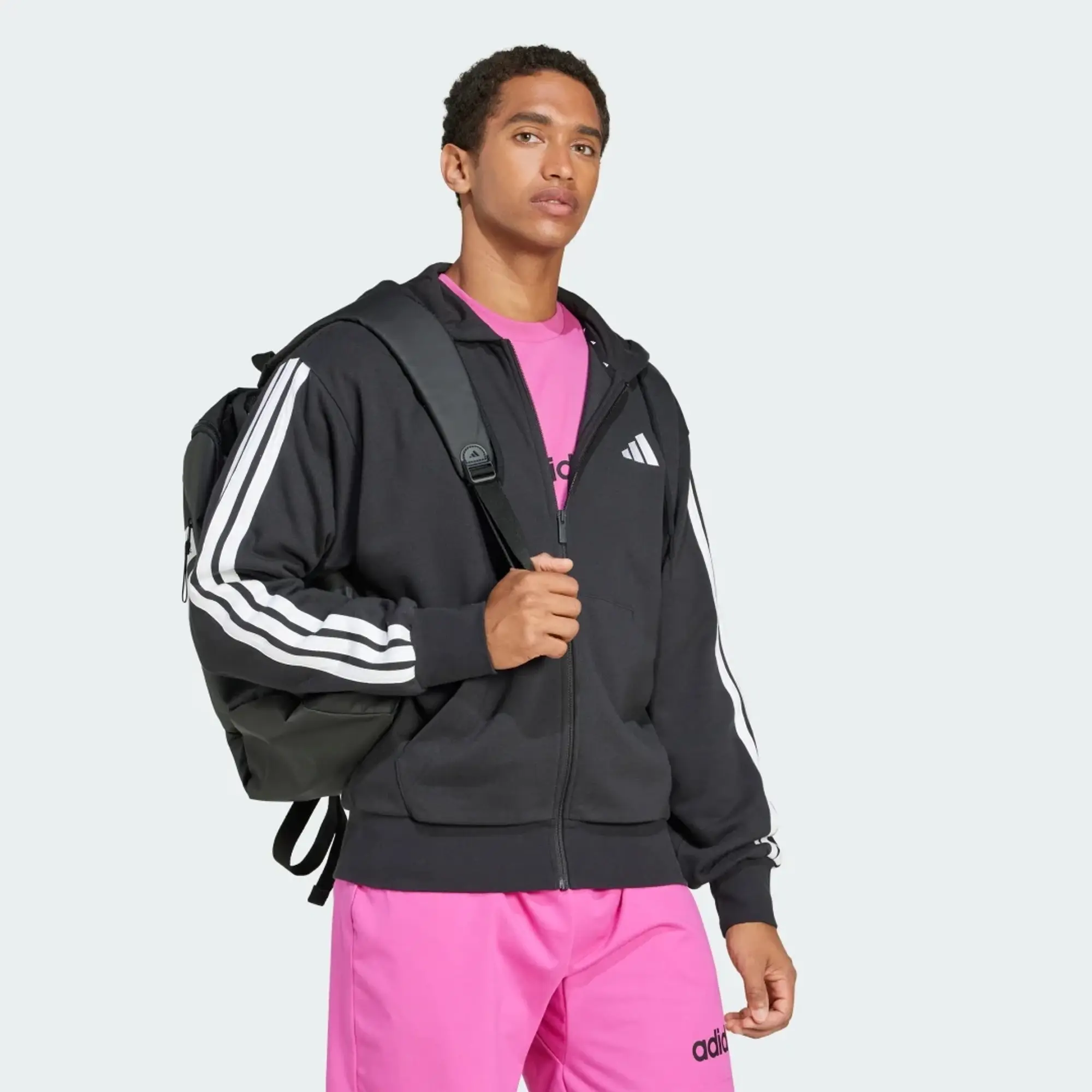 adidas Men Essentials 3 Stripes French Terry Full Zip Hoodie