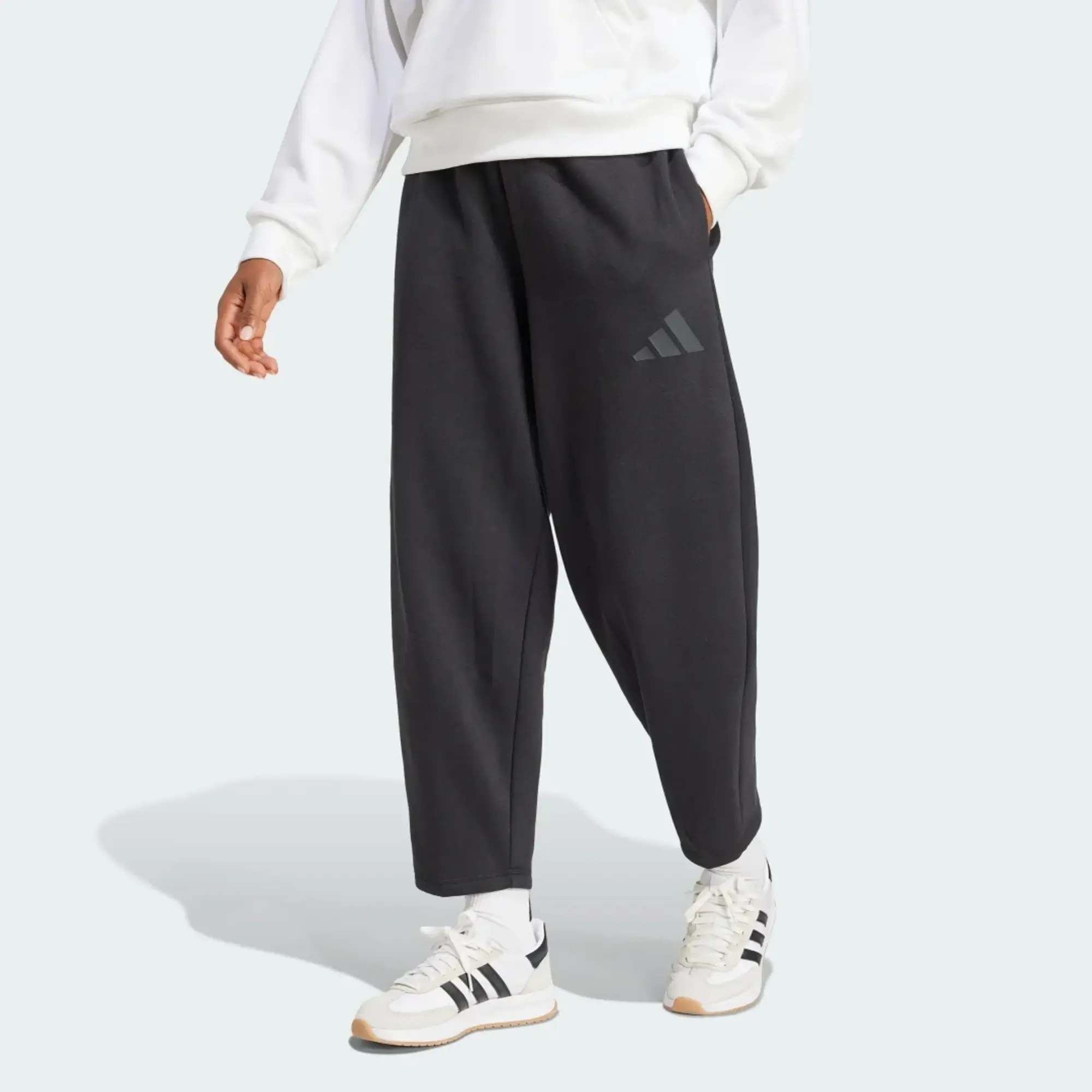 Adidas Essentials Contemporary Logo Fleece Barrel Pants In Black