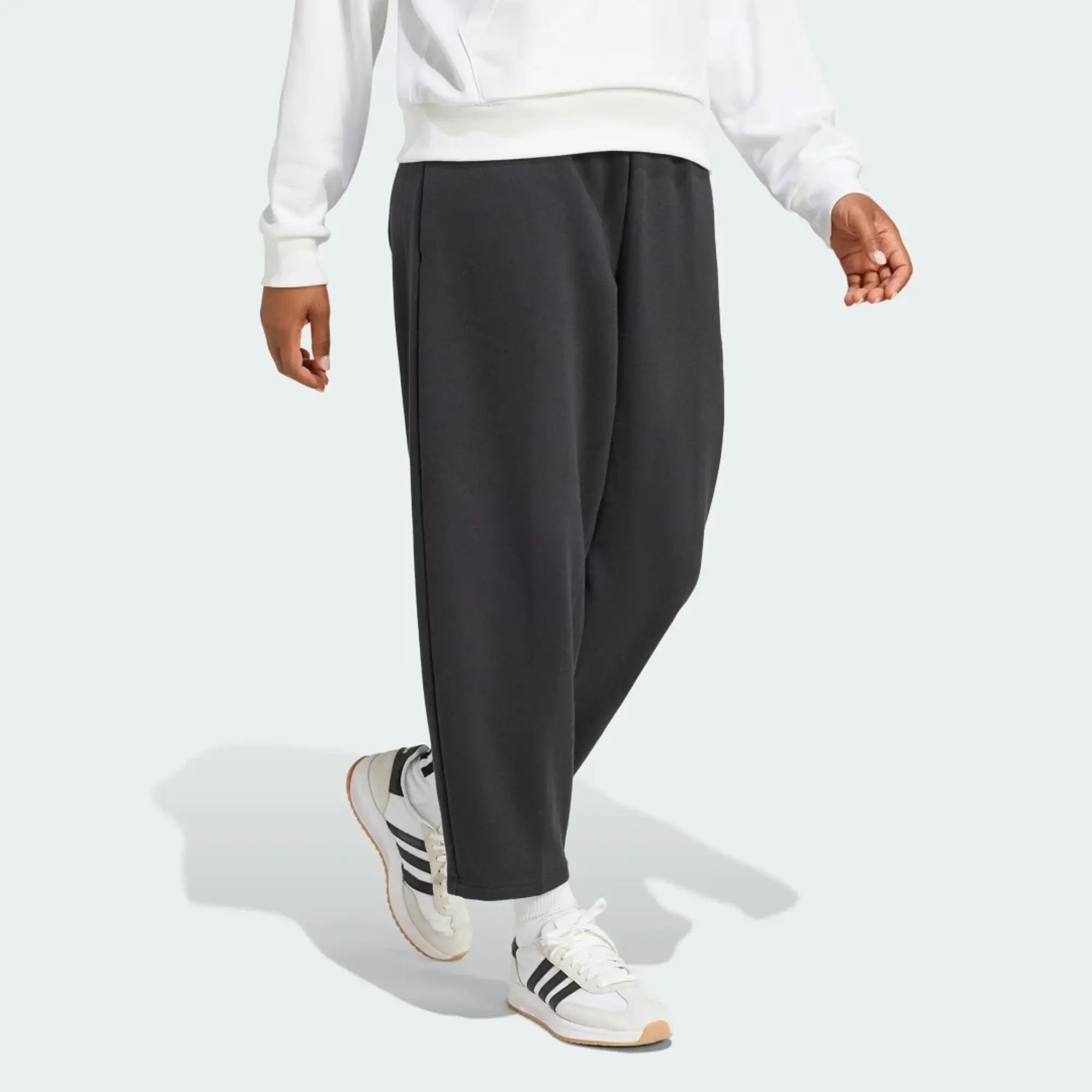 Adidas Essentials Contemporary Logo Fleece Barrel Pants In Black