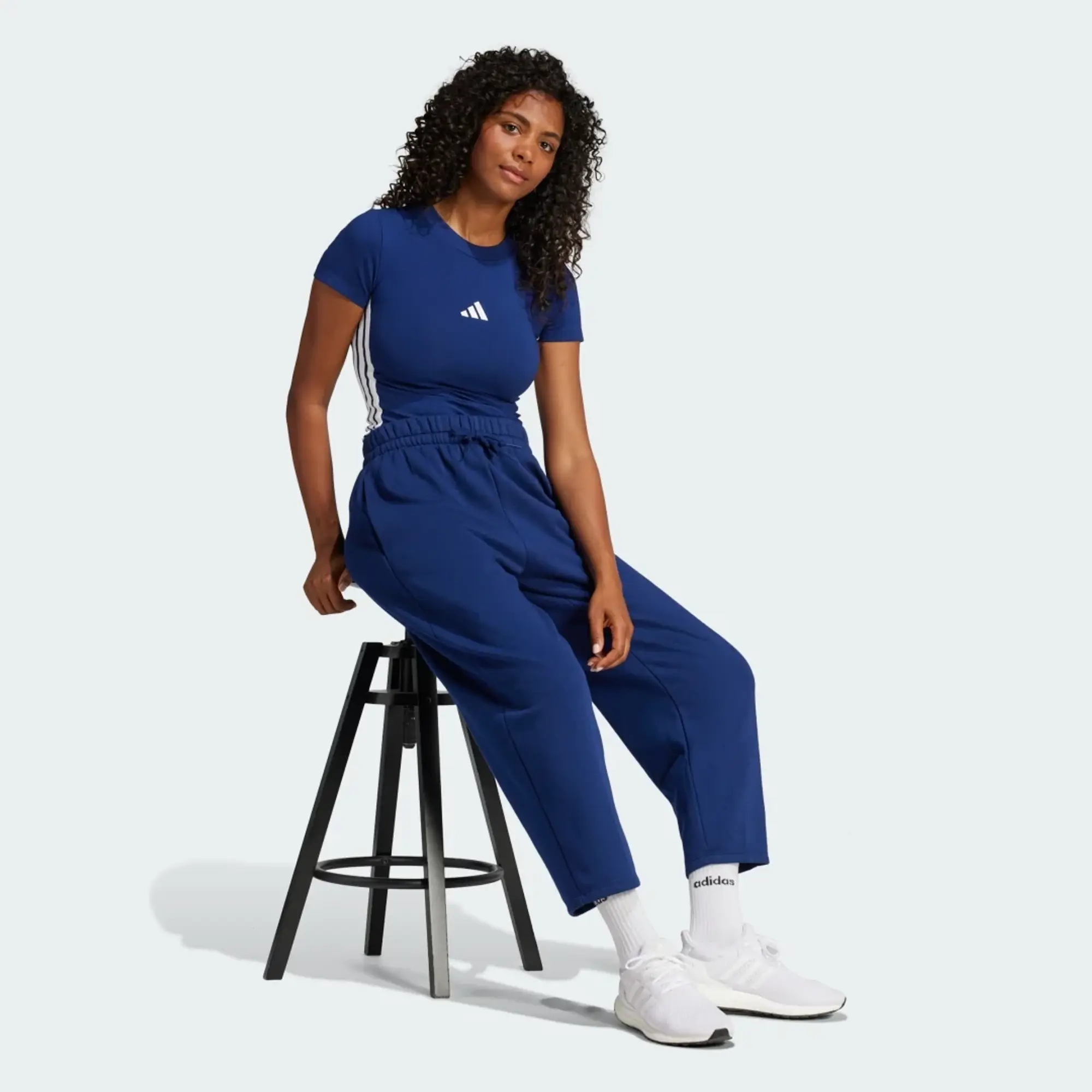 Adidas Essentials Contemporary Logo Fleece Barrel Pants In Dark Blue
