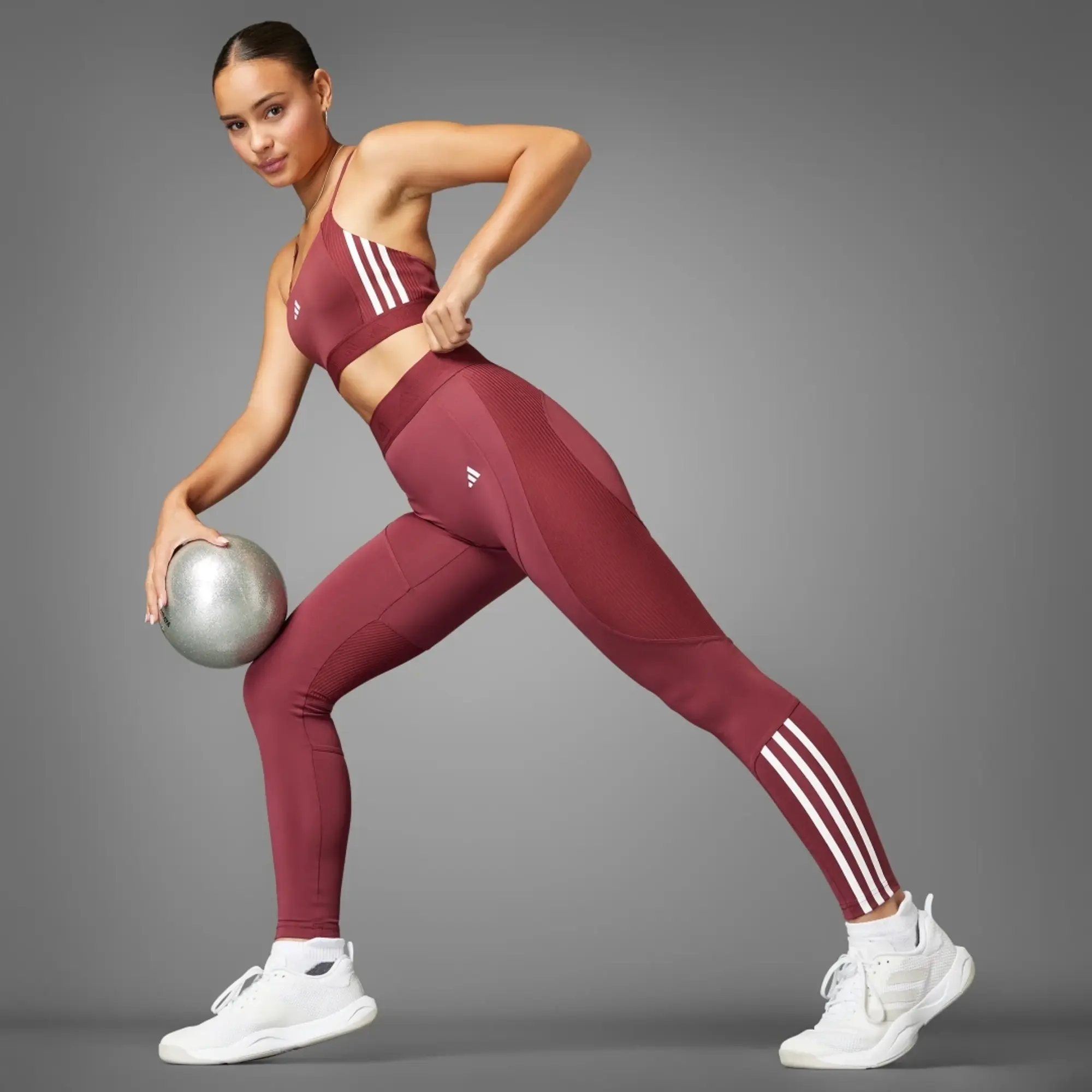 adidas Hyperglam Ribbed Leggings - Burgundy - Womens