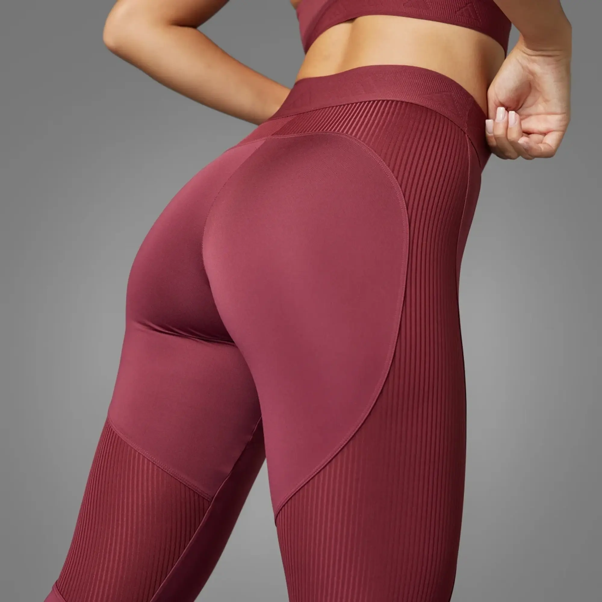 adidas Hyperglam Ribbed Leggings - Burgundy - Womens