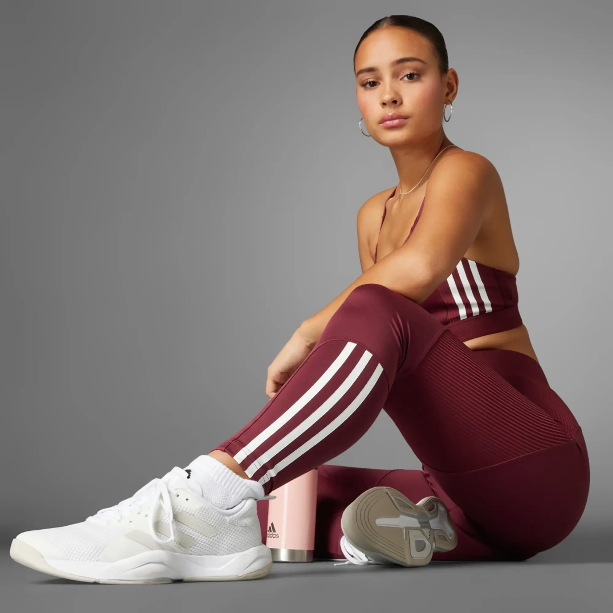 adidas Hyperglam Ribbed Leggings - Burgundy - Womens