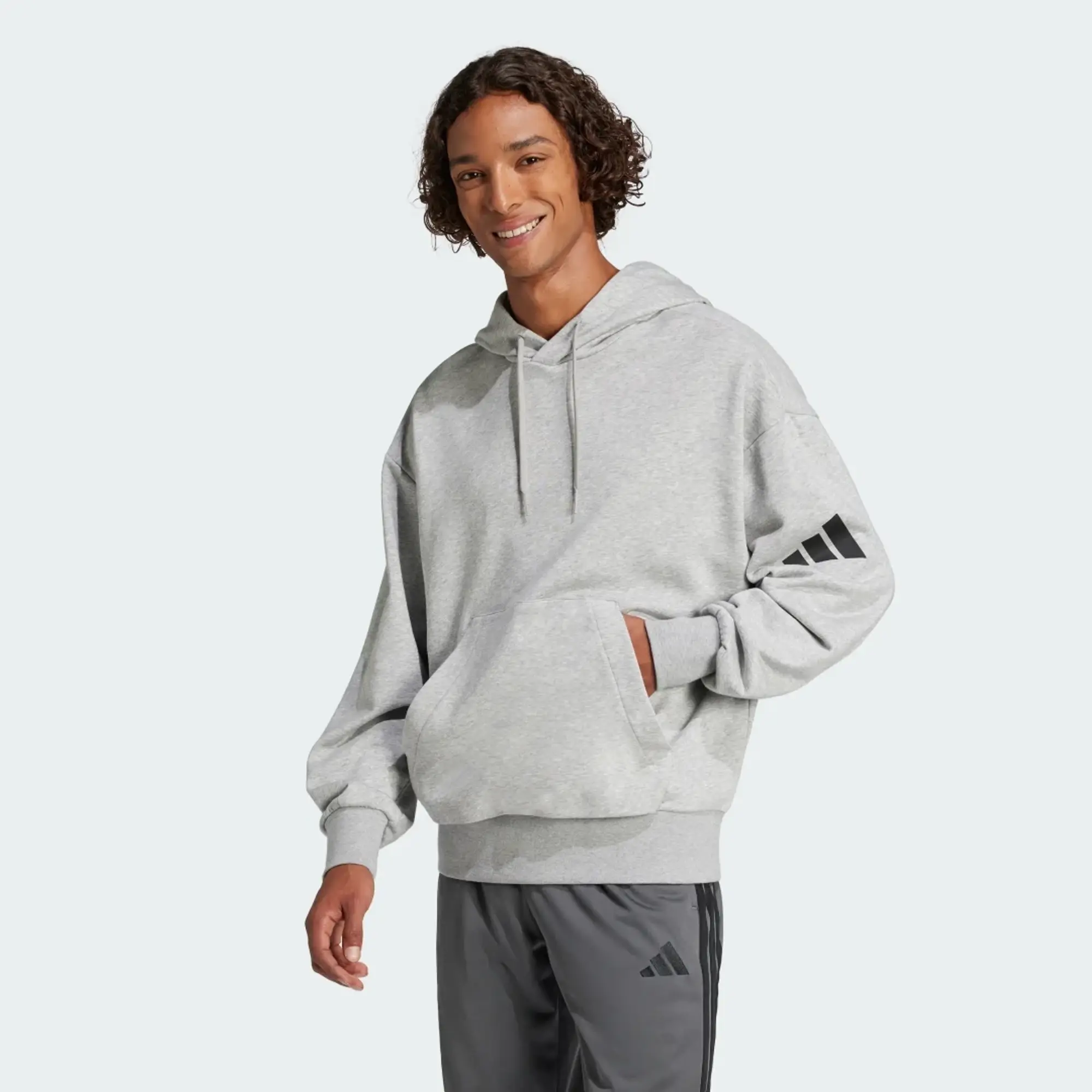 adidas Men Essentials Loose Fit 3 Bar Logo French Terry Hood