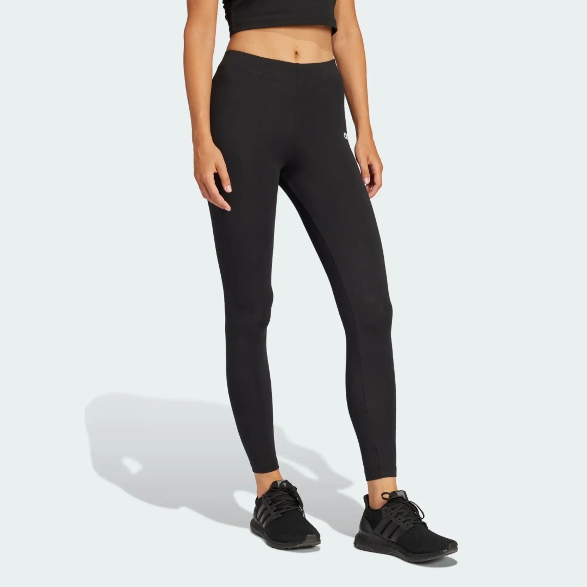 Adidas Essentials Linear Cotton Leggings In Black / White