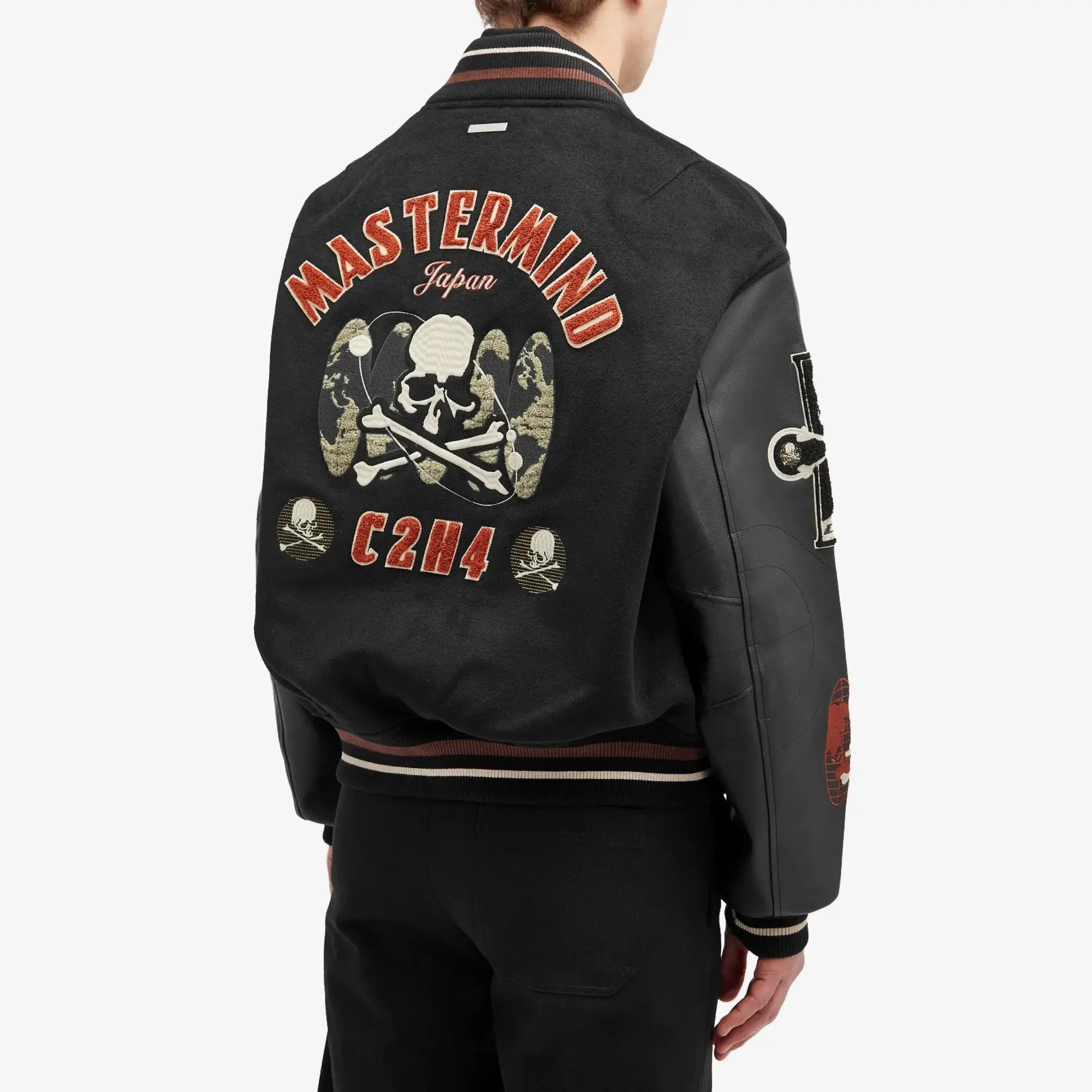 C2H4 Men's x mastermind JAPAN Curvilinear Varsity Jacket Silent Black