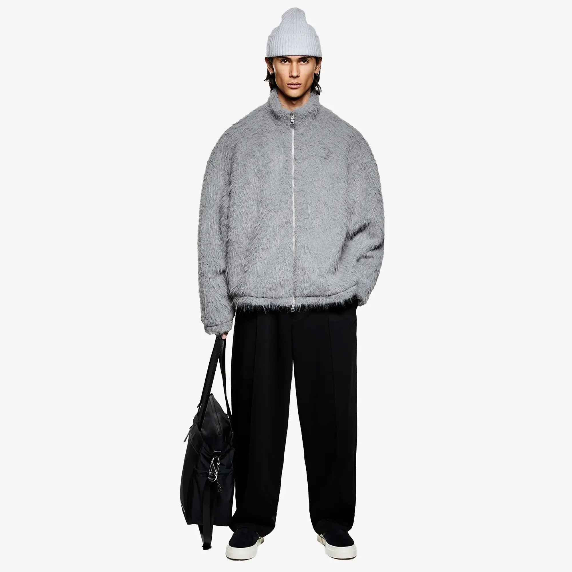 MKI Men's Faux Alpaca Track Jacket Light Grey