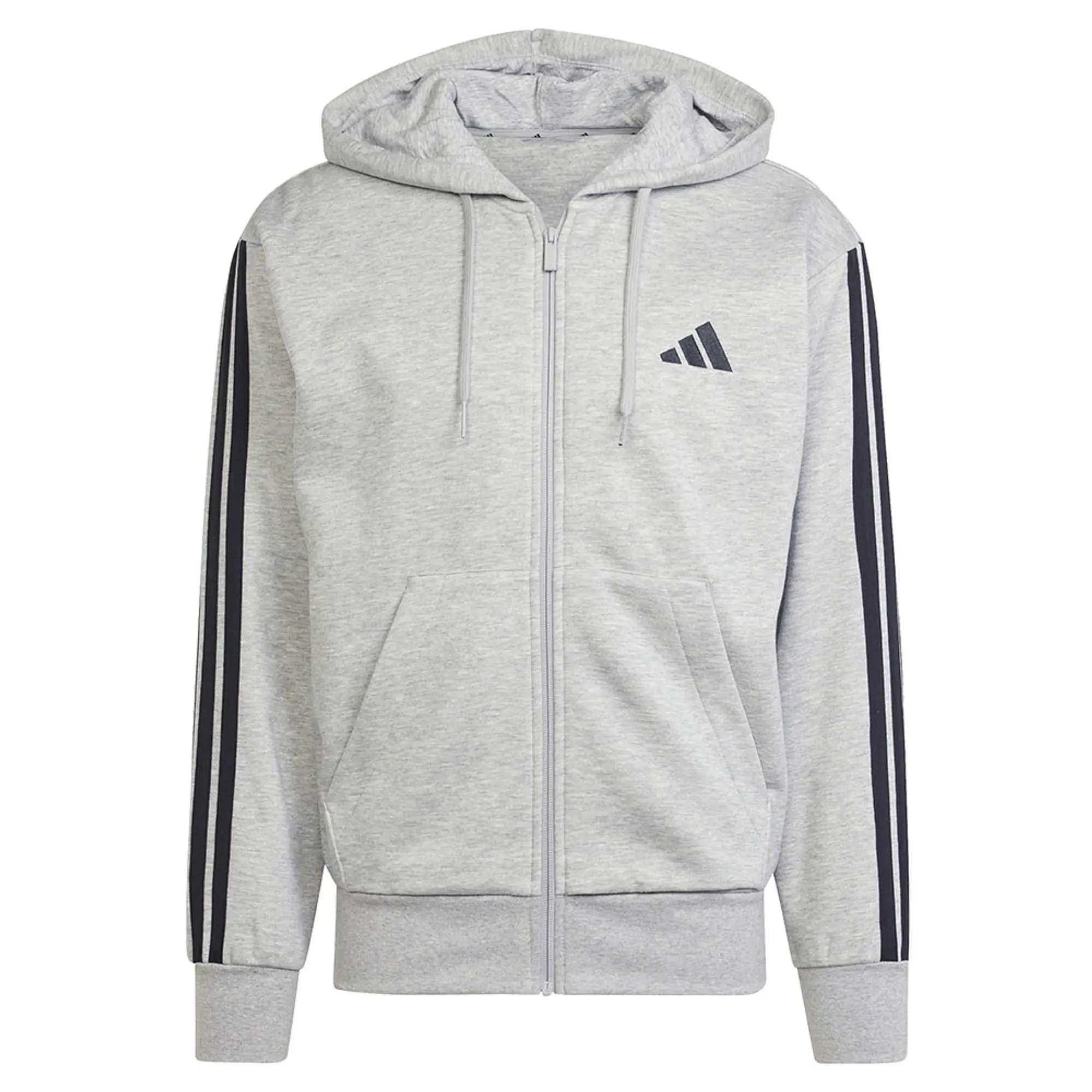 adidas Essential Three Stripes Fleece Hoodie, Grey Heather/Black