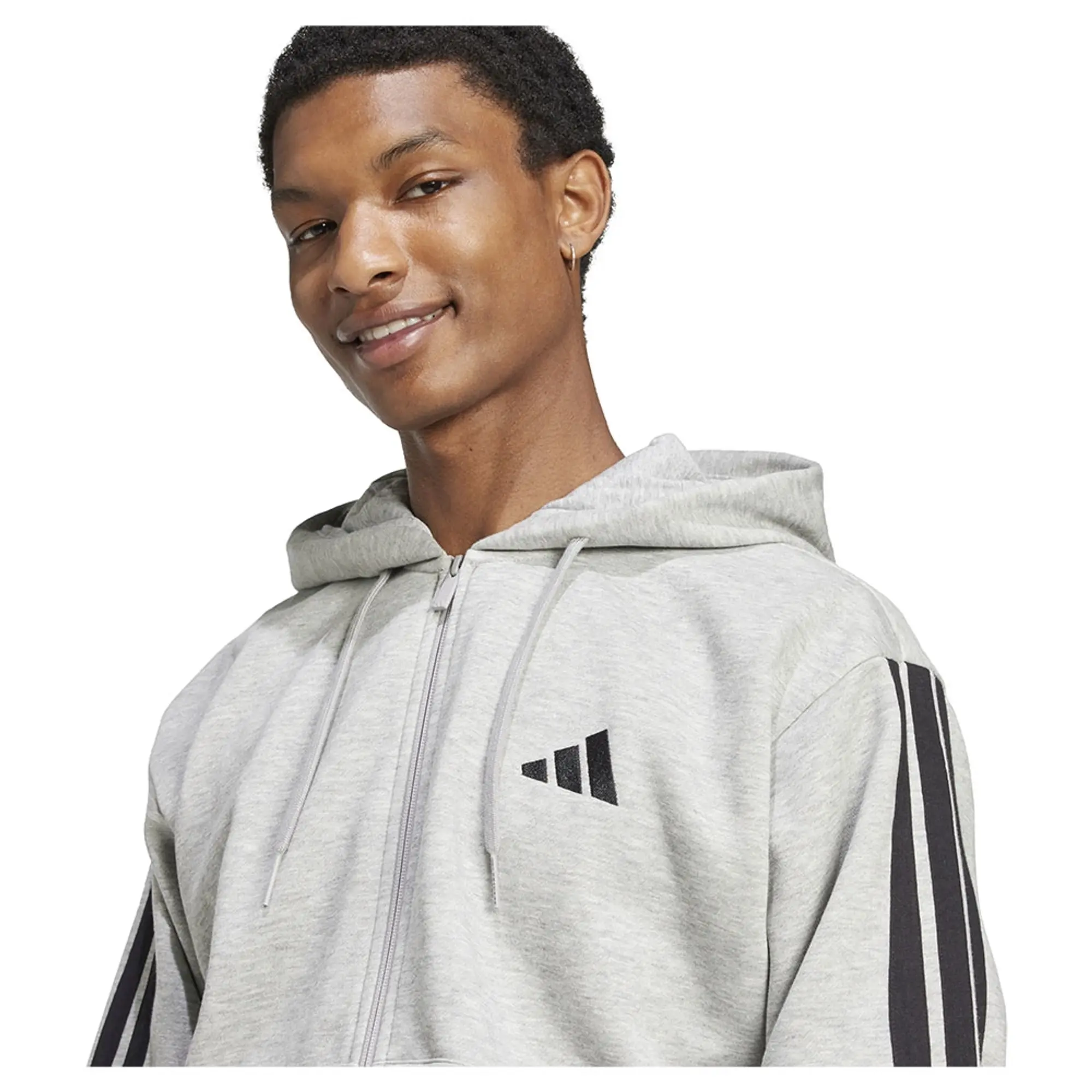 adidas Essential Three Stripes Fleece Hoodie, Grey Heather/Black