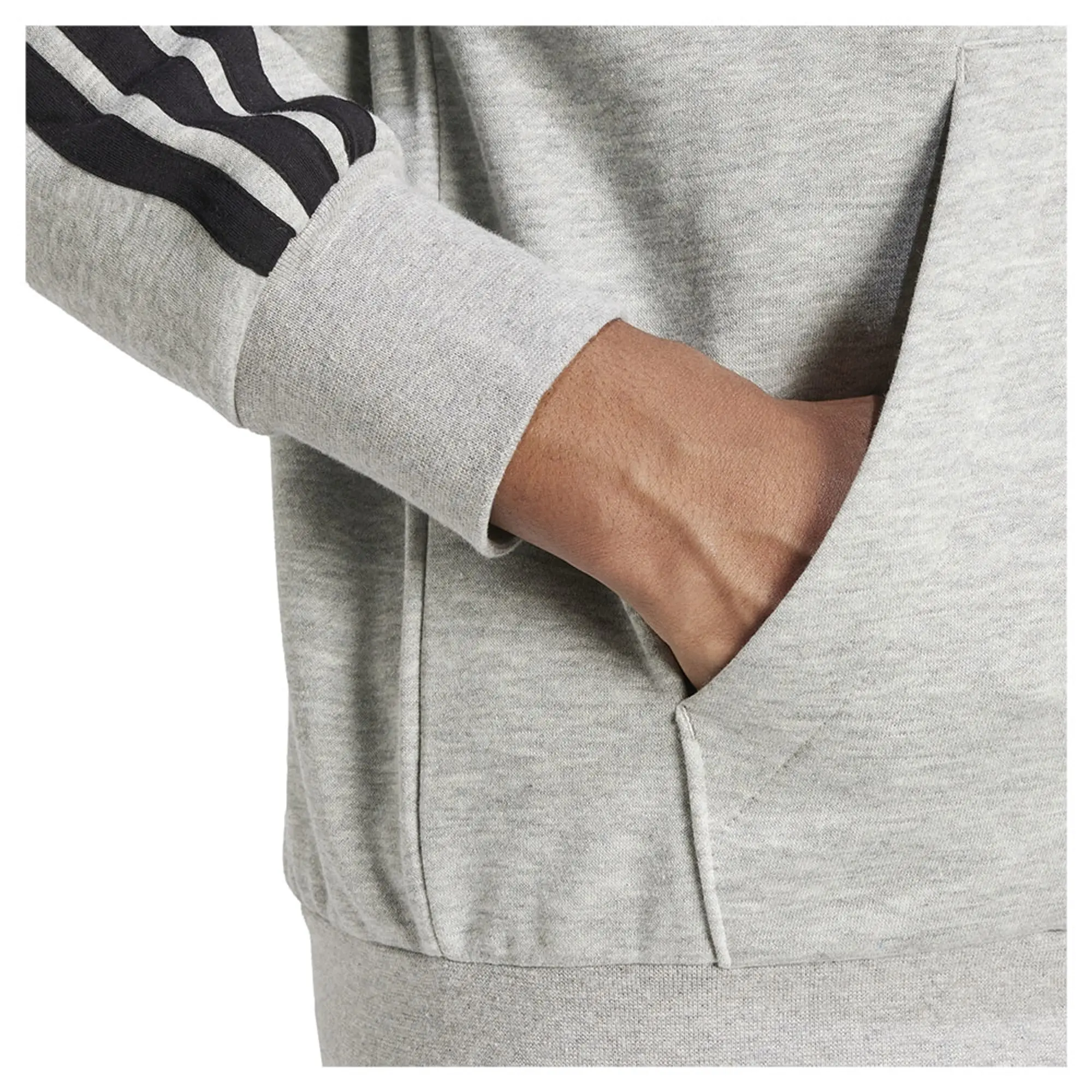 adidas Essential Three Stripes Fleece Hoodie, Grey Heather/Black