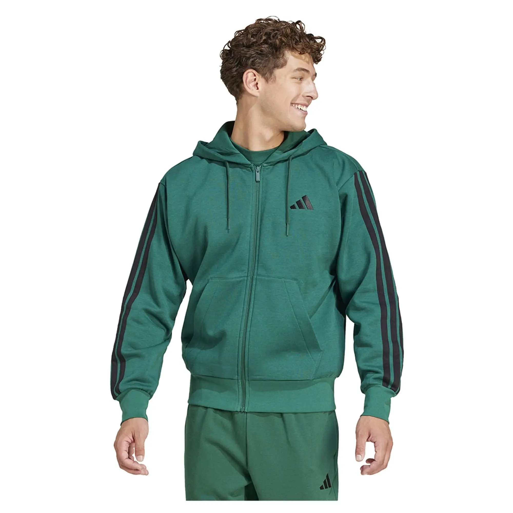 Manchester United x adidas Essentials 3-Stripes Fleece Hoodie Green