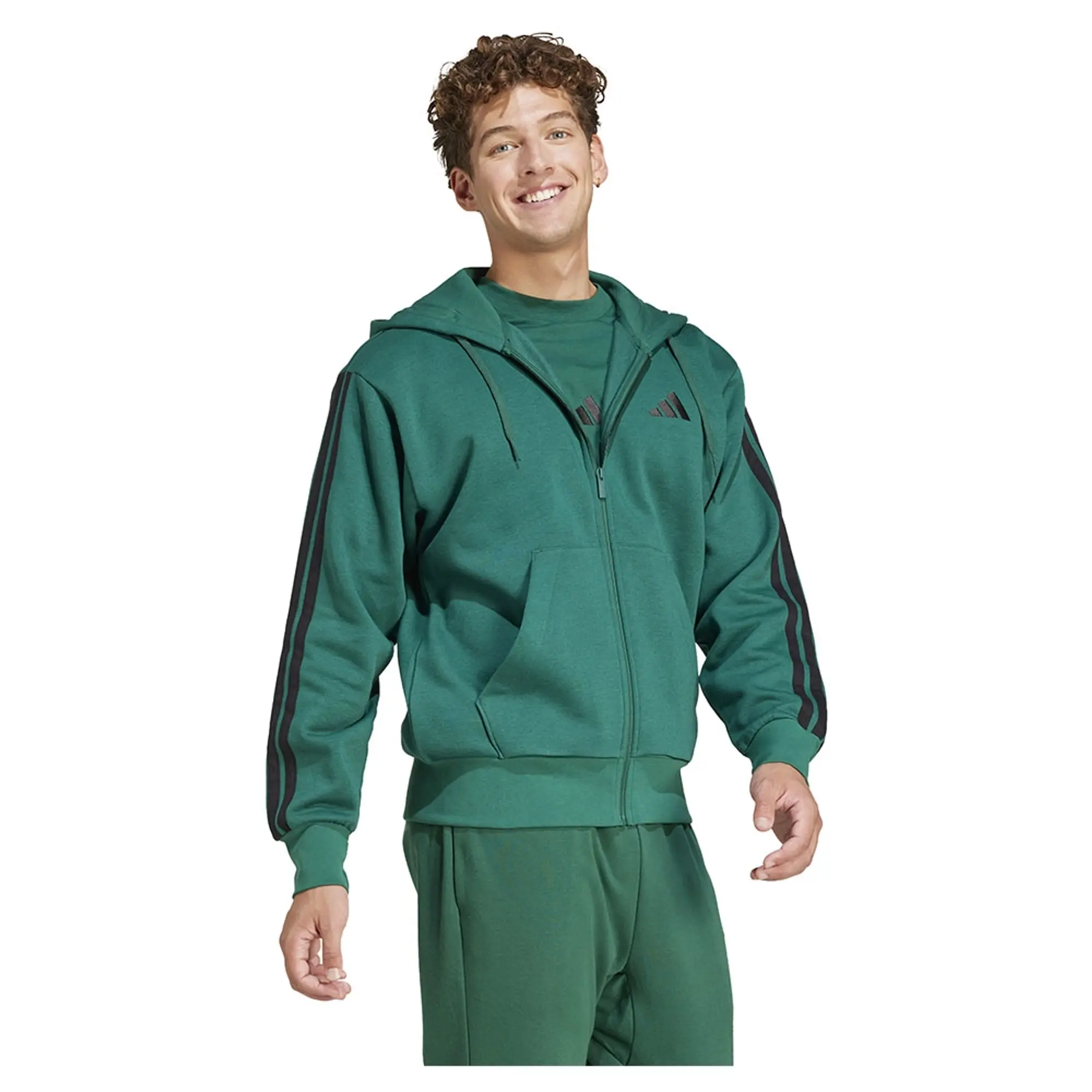 Manchester United x adidas Essentials 3-Stripes Fleece Hoodie Green