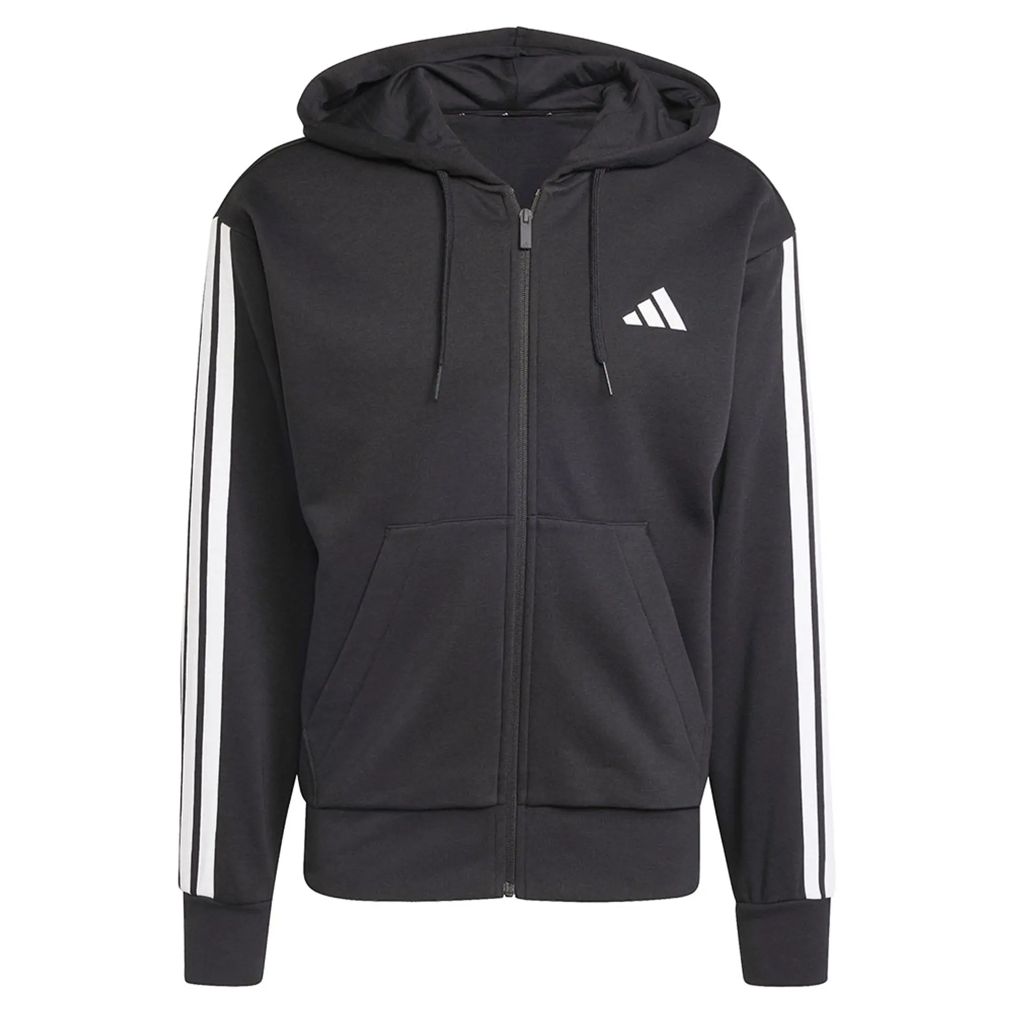 adidas Essential Three Stripes Fleece Hoodie, Black/White