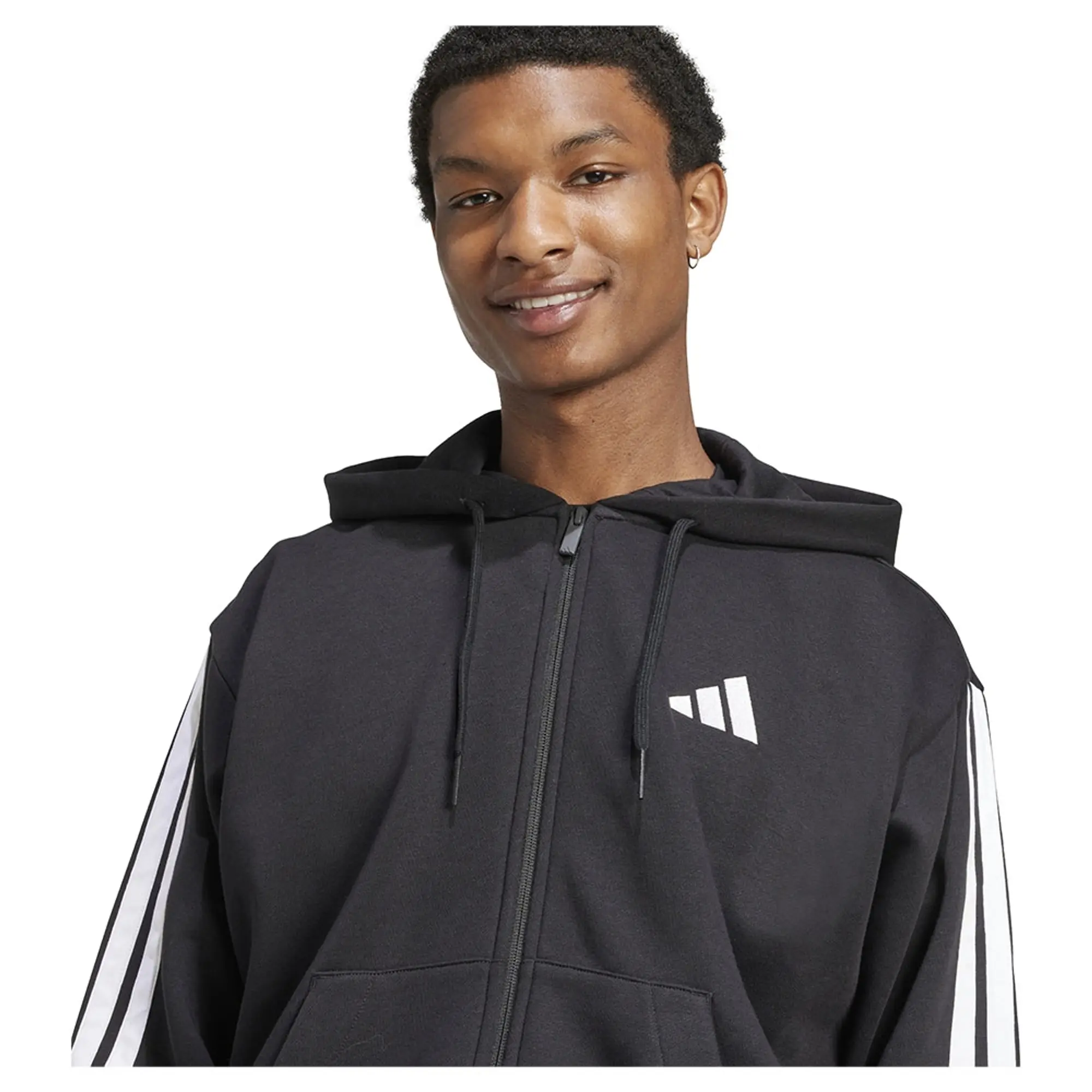 adidas Essential Three Stripes Fleece Hoodie, Black/White