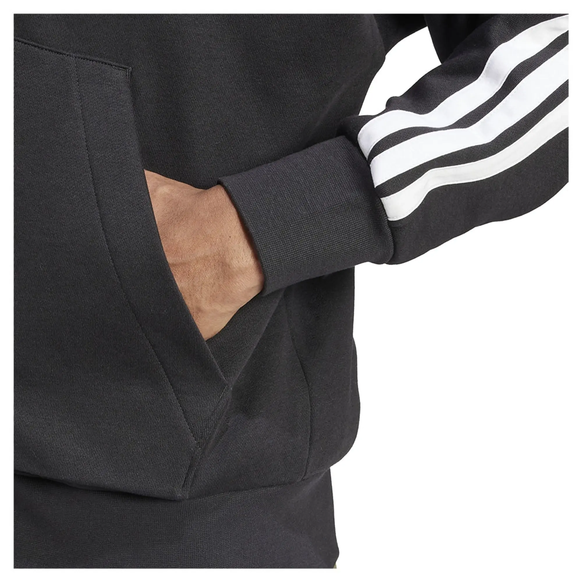 adidas Essential Three Stripes Fleece Hoodie, Black/White