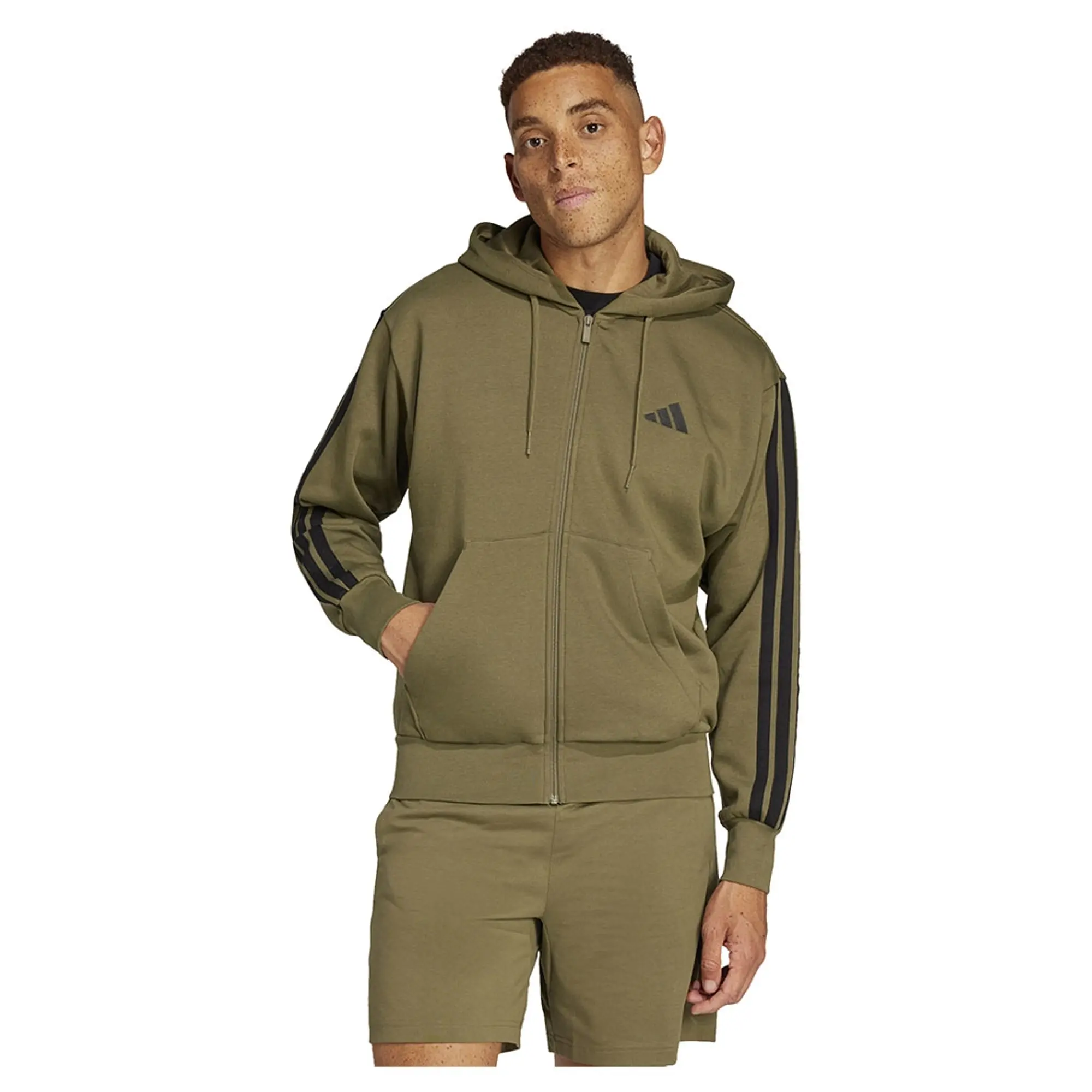 Adidas Essentials 3 Stripes Fleece Full Zip Sweatshirt
