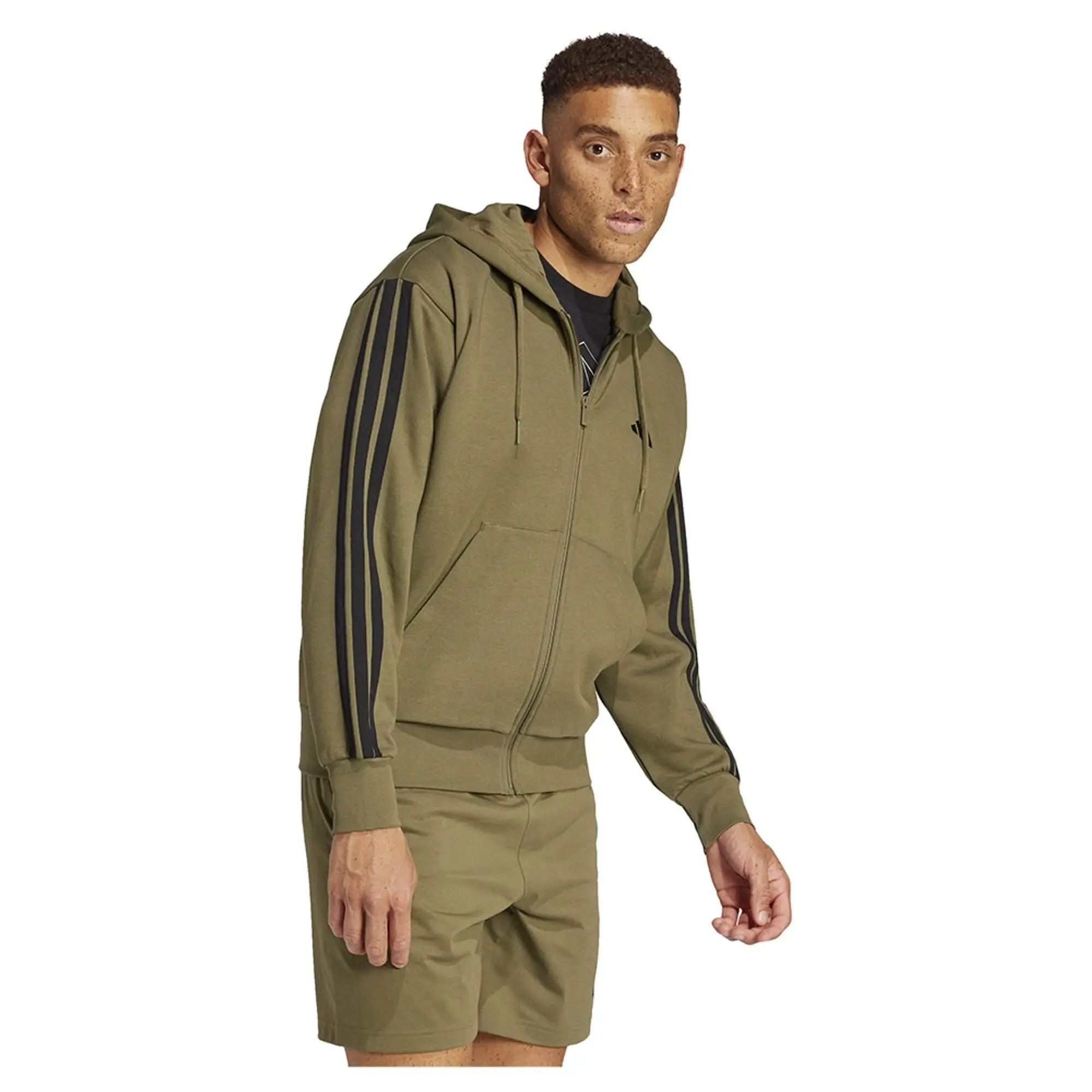 Adidas Essentials 3 Stripes Fleece Full Zip Sweatshirt