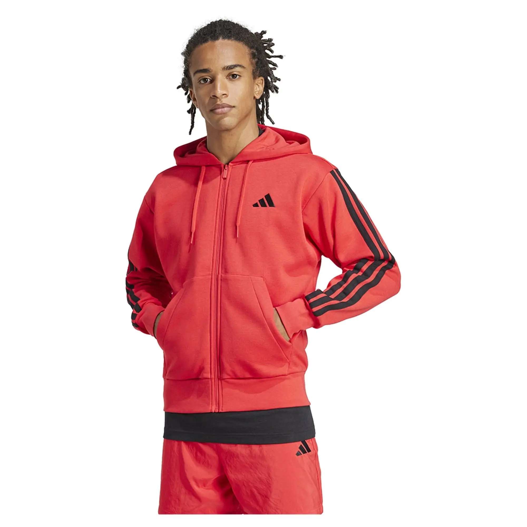 Adidas Essentials 3 Stripes Fleece Full Zip Sweatshirt