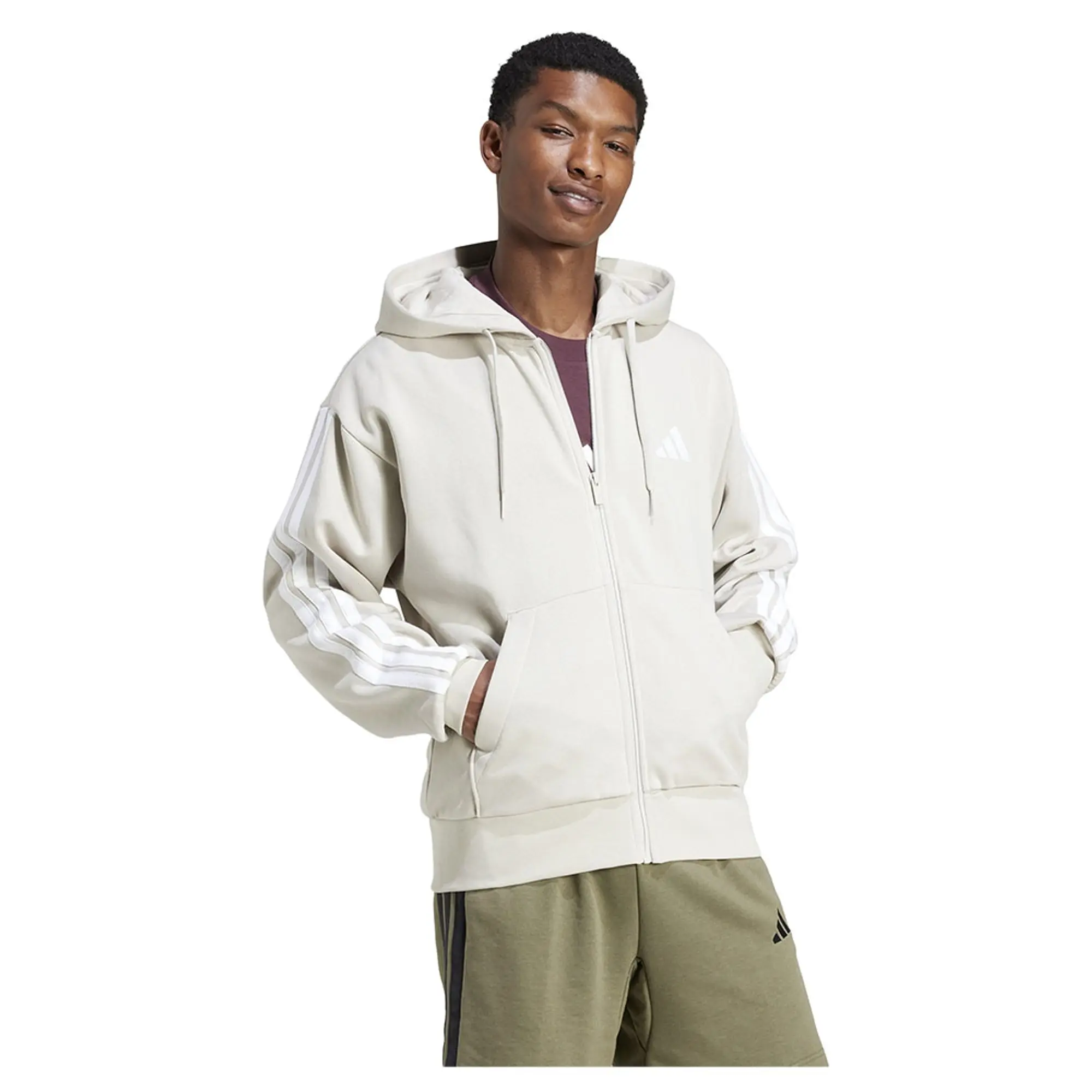 Adidas Essentials 3 Stripes Fleece Full Zip Sweatshirt