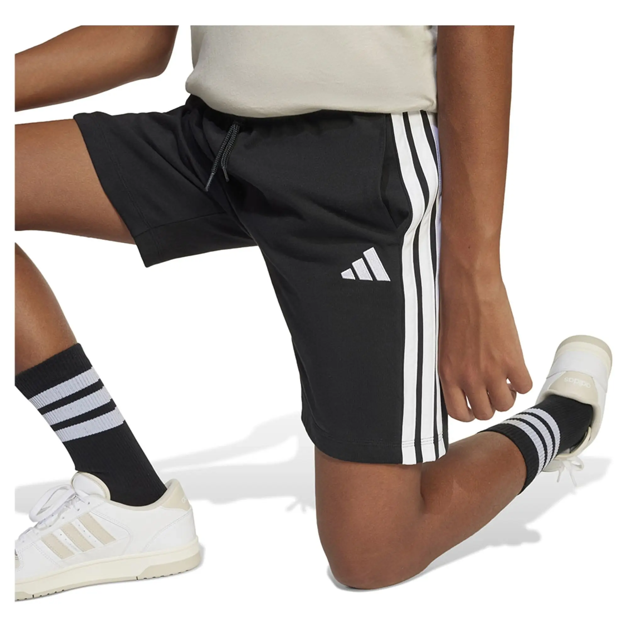 adidas Kids' 3 Bar Shorts, Black/White