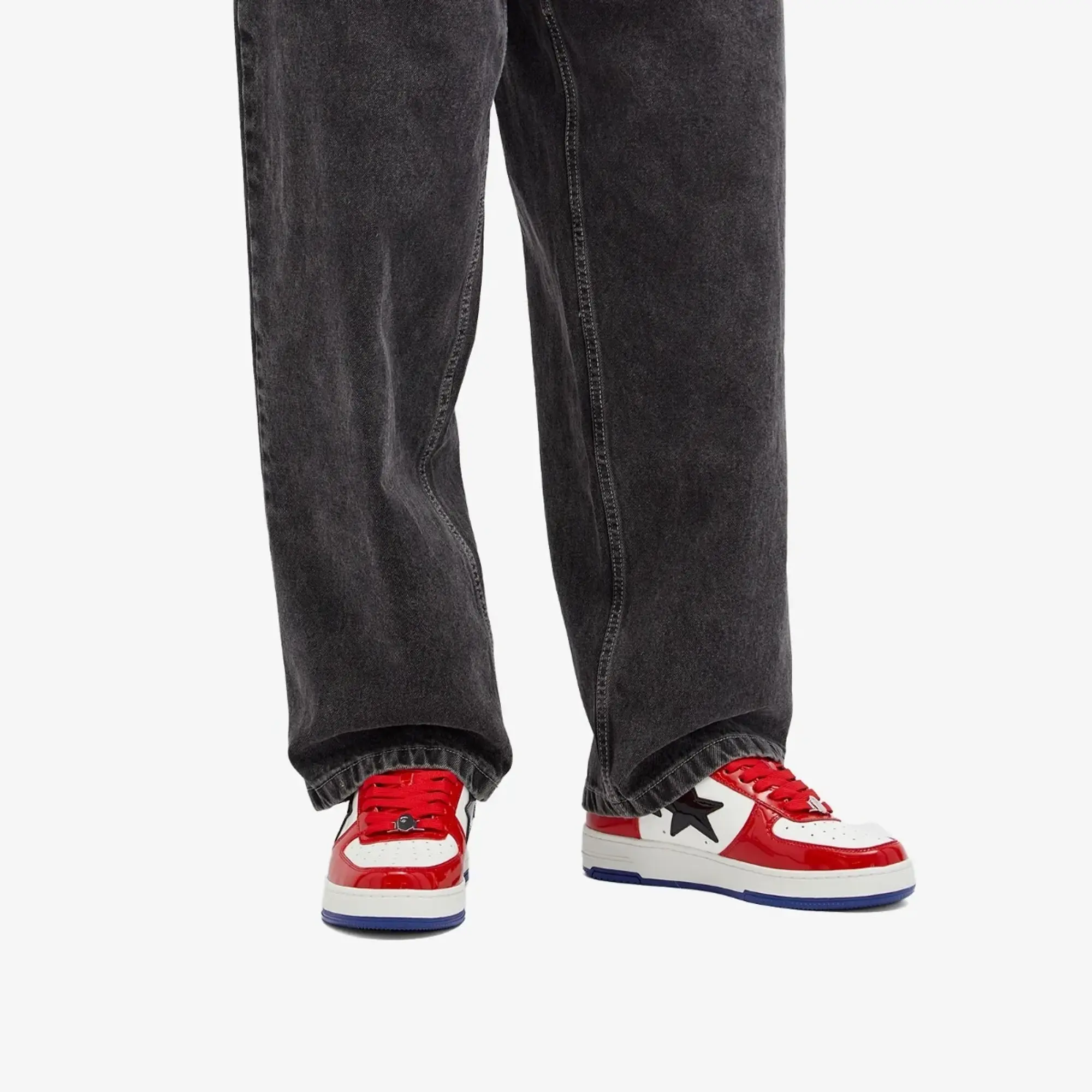 A Bathing Ape Men's Patent Leather Bape Sta Sneaker Red/White/Black