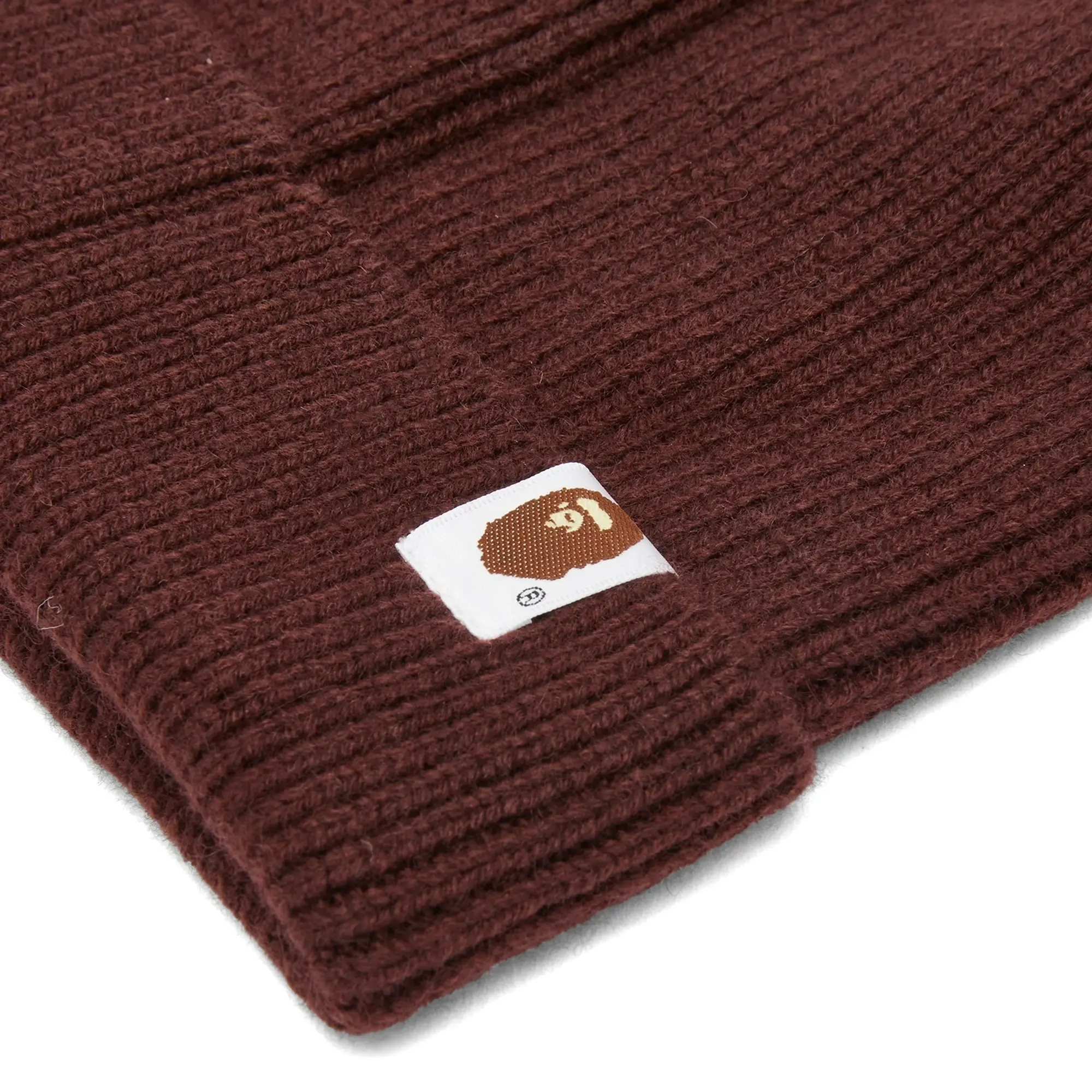 A Bathing Ape Men's One Point Knitted Beanie Hat Brown